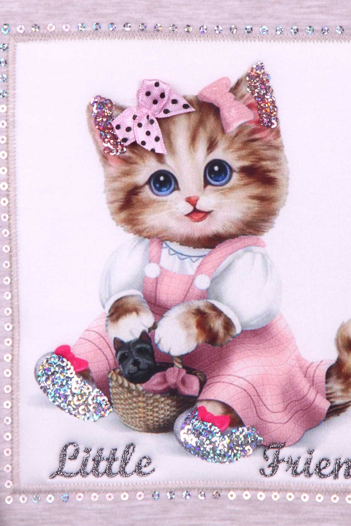 Breeze Kız Çocuk Eşofman Takımı Kedi Aplikeli Bej Melanj (1.5-5 Yaş)