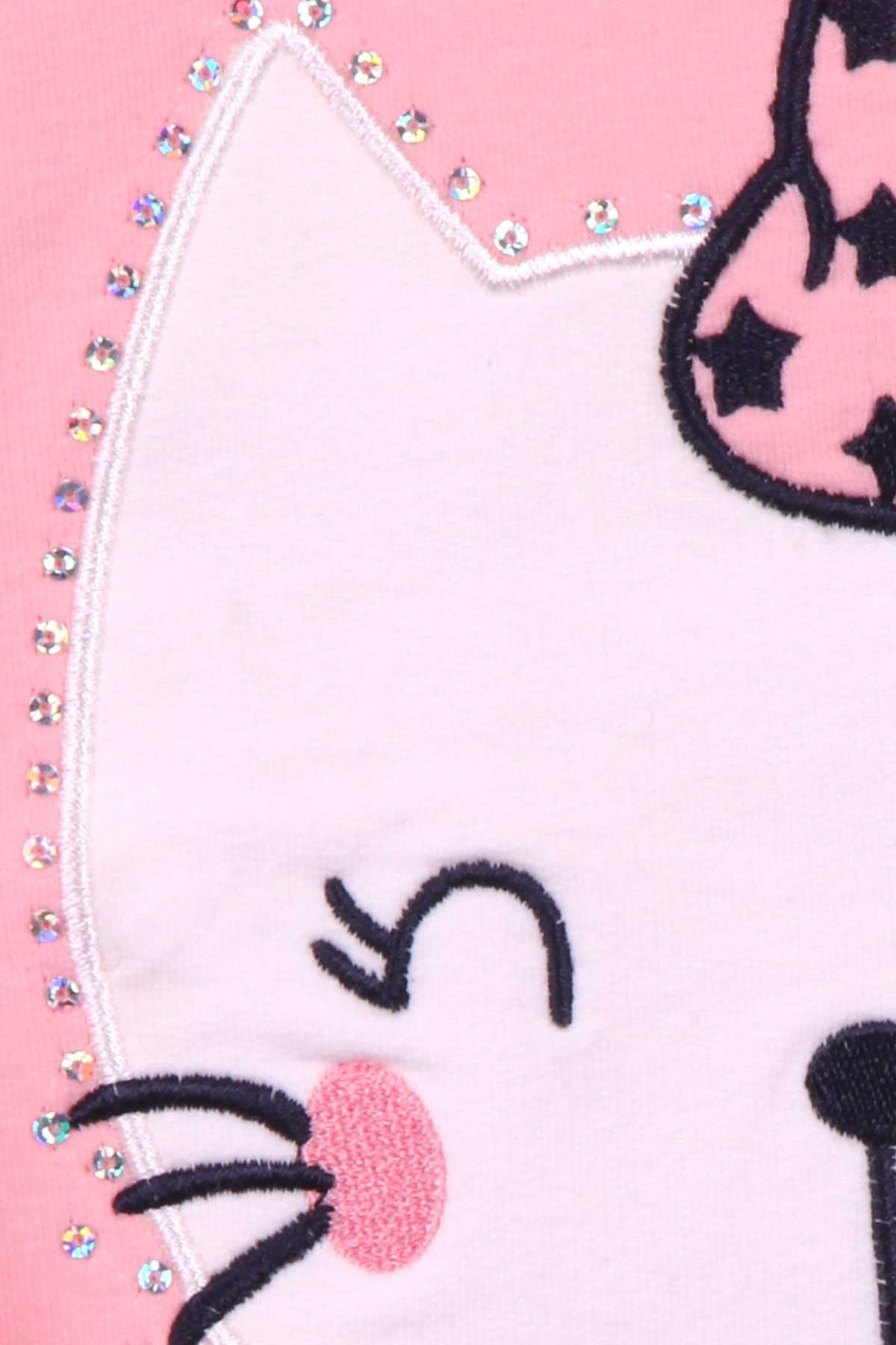 Breeze Kız Çocuk Eşofman Takımı Kedi Nakışlı Somon (1.5-5 Yaş)