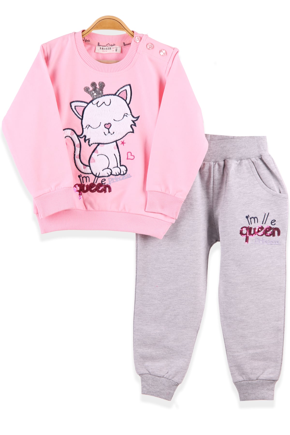 BREEZE Kız Çocuk Eşofman Takımı Kedili Pembe (1.5-5 Yaş)