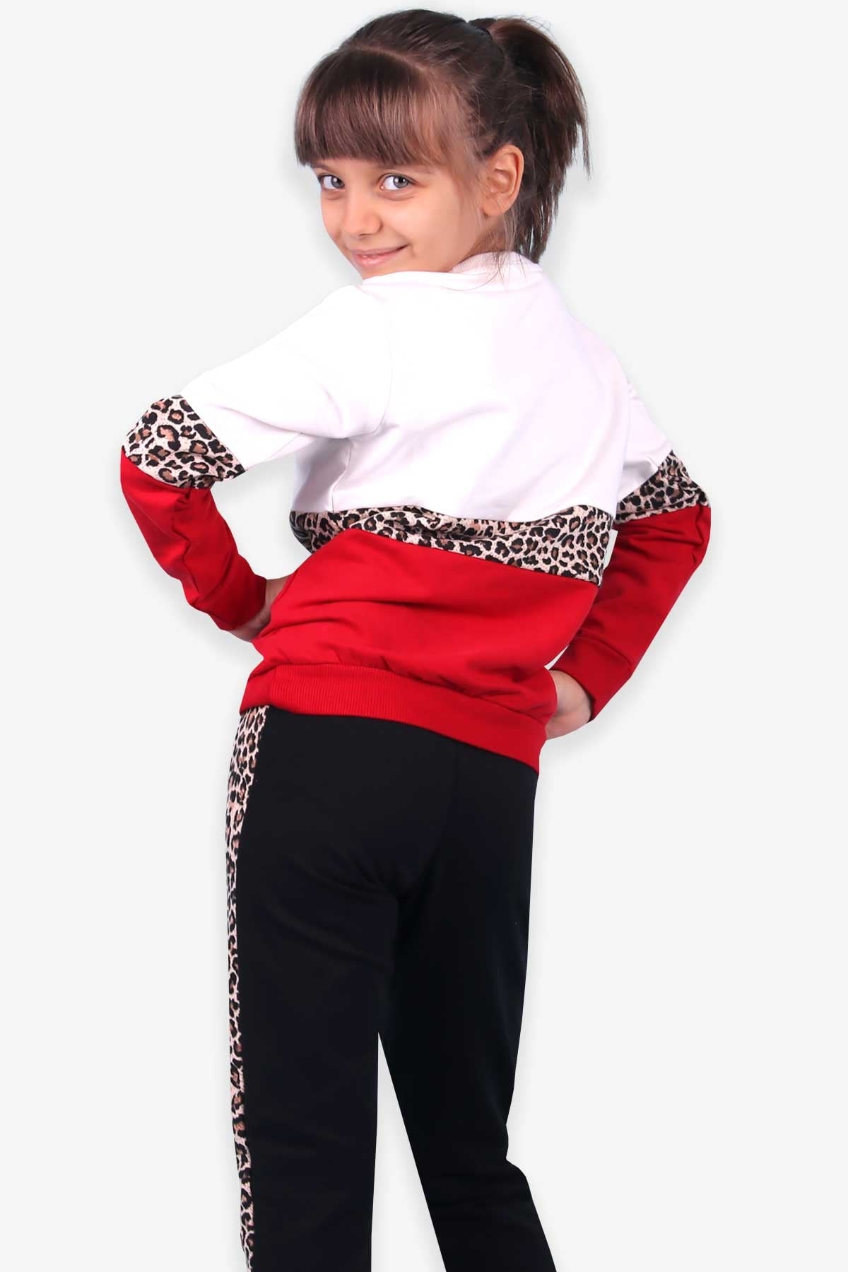 Breeze Kız Çocuk Eşofman Takımı Leoparlı Kırmızı (6-12 Yaş)