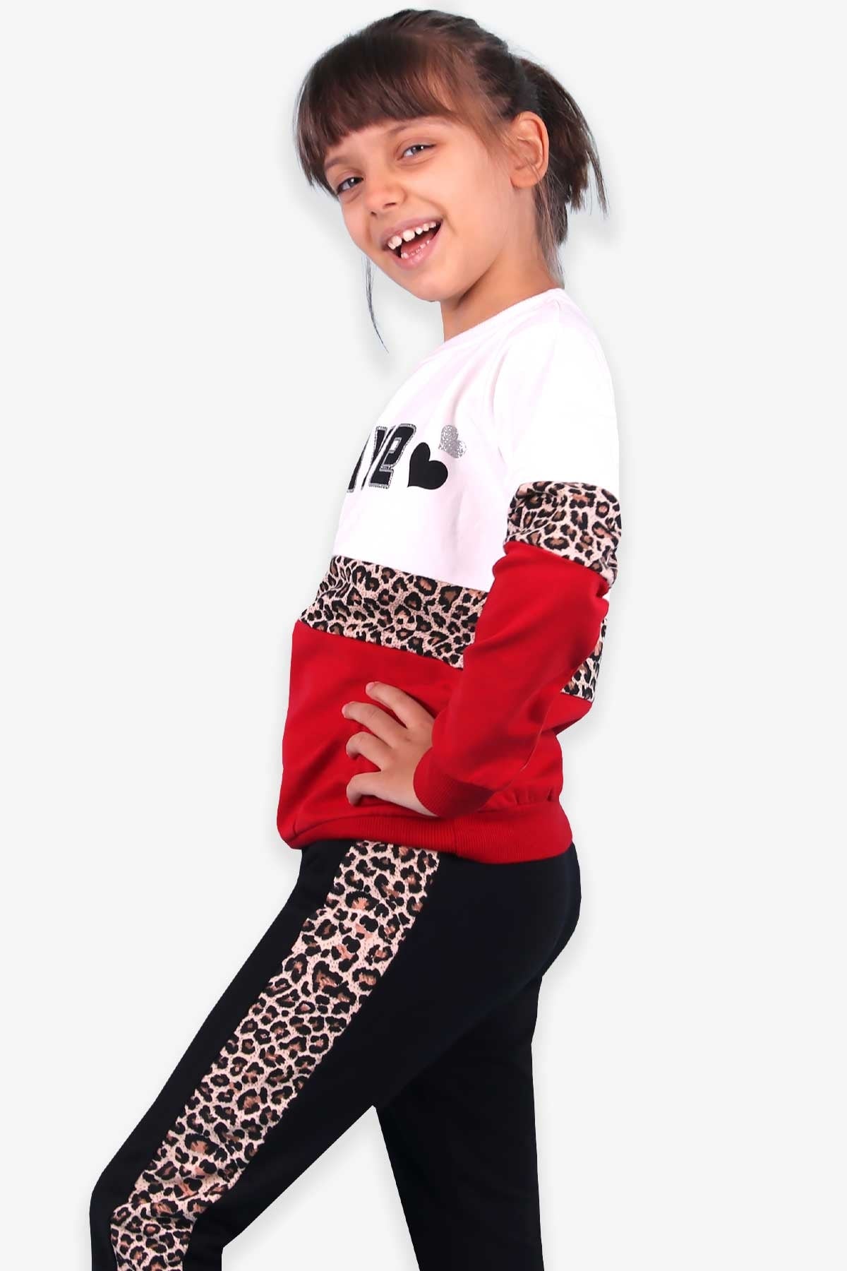 Breeze Kız Çocuk Eşofman Takımı Leoparlı Kırmızı (6-12 Yaş)