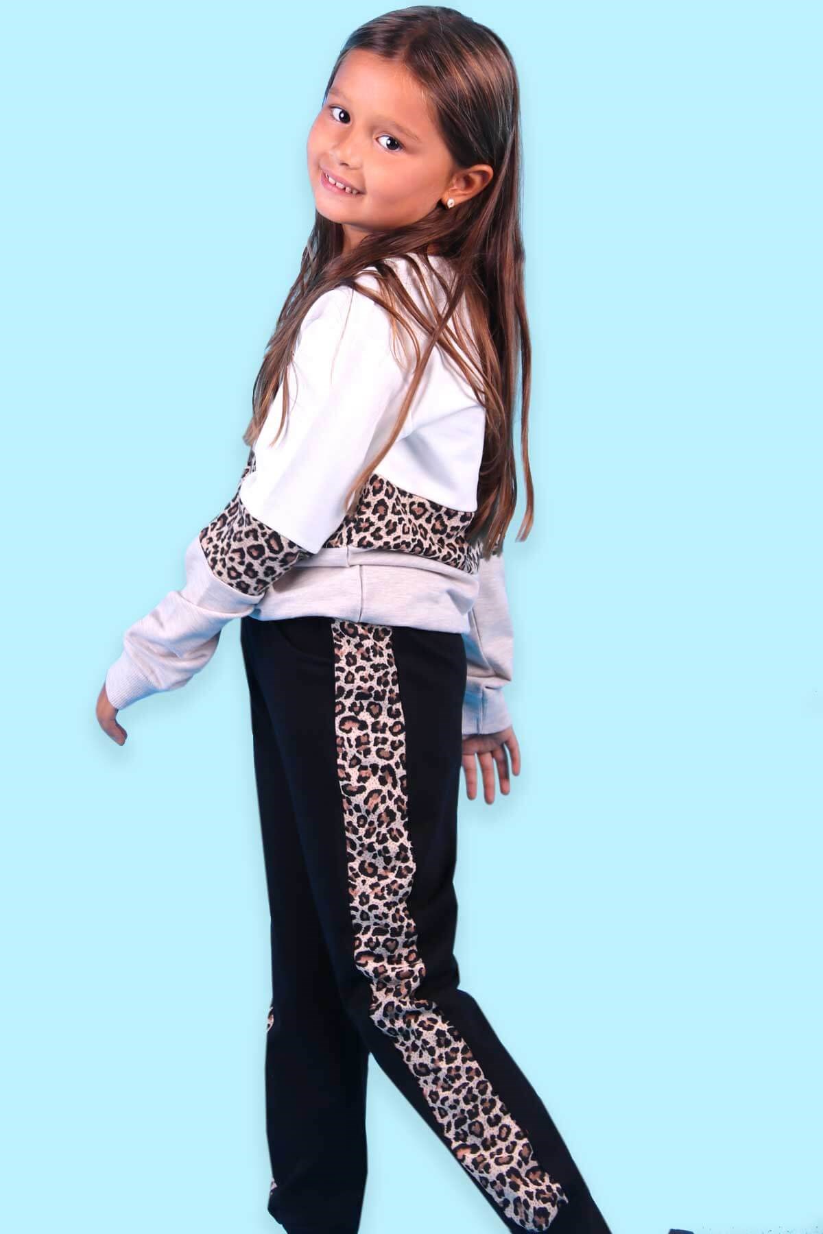 Breeze Kız Çocuk Eşofman Takımı Leoparlı Bej (6-10 Yaş)