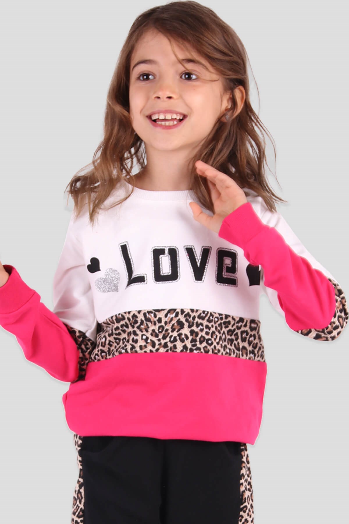 Breeze Kız Çocuk Eşofman Takımı Leoparlı Fuşya (6-12 Yaş)