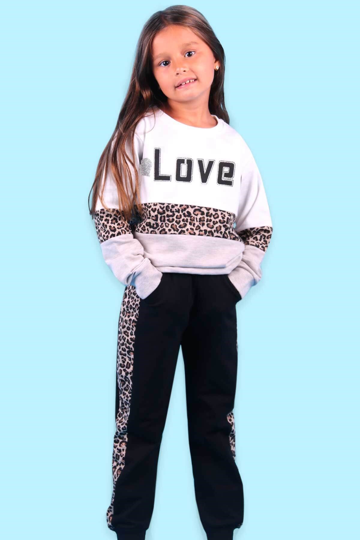 Breeze Kız Çocuk Eşofman Takımı Leoparlı Bej (6-10 Yaş)
