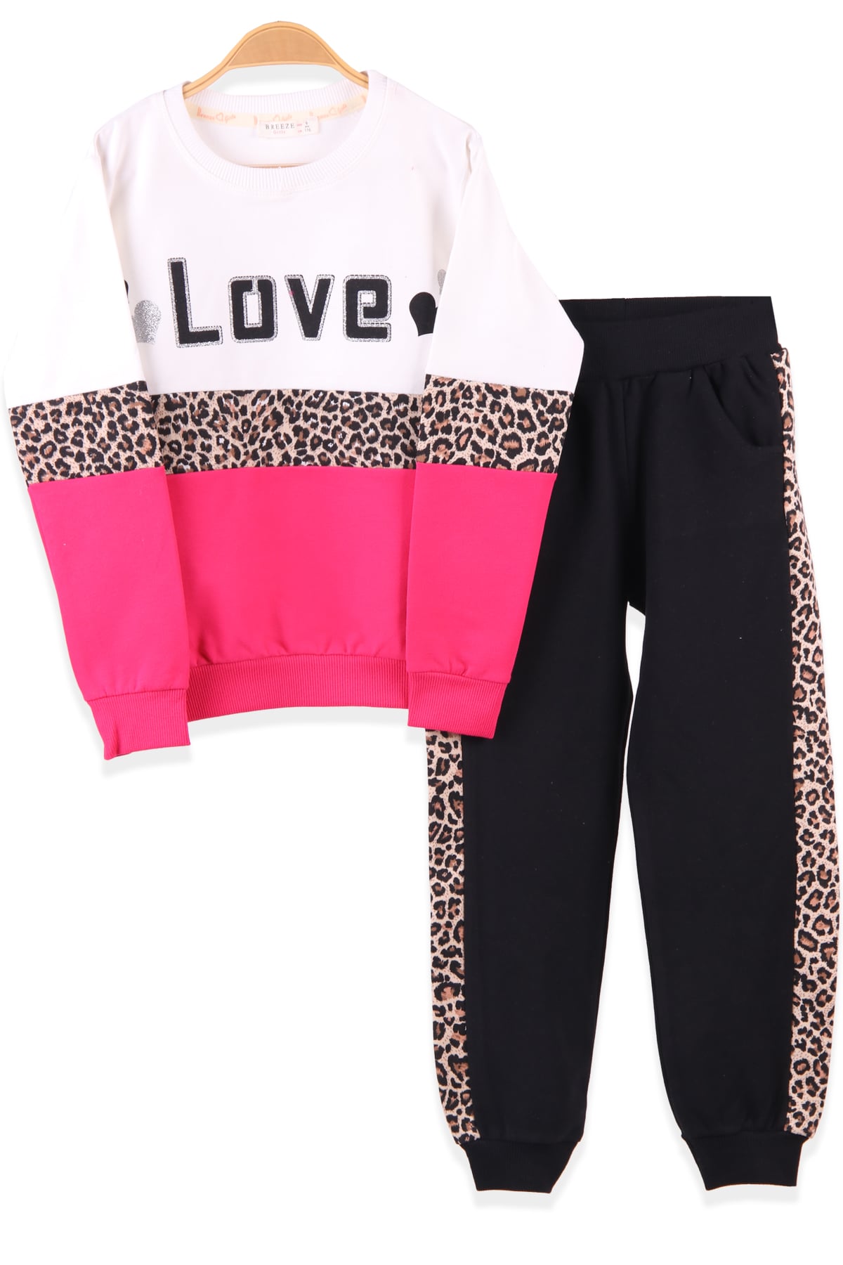 BREEZE Kız Çocuk Eşofman Takımı Leoparlı Fuşya (6-12 Yaş)