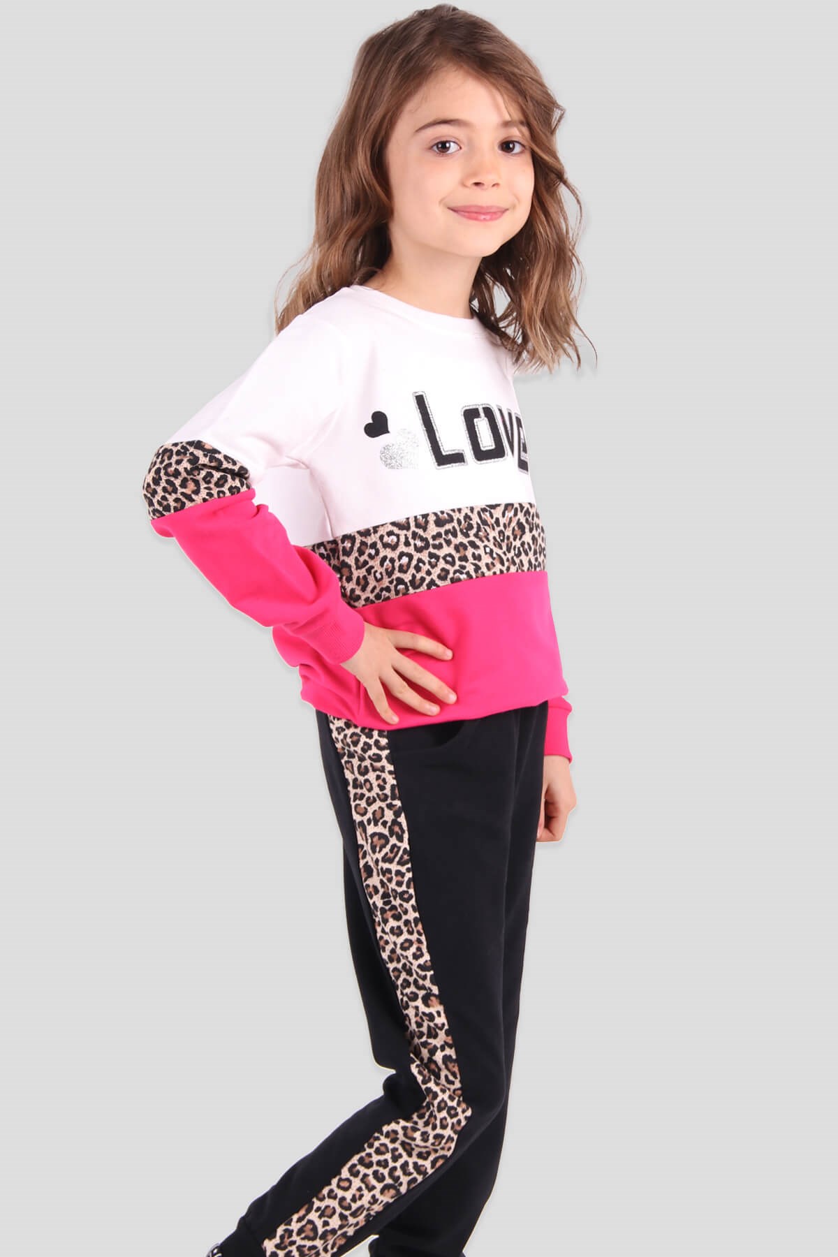 Breeze Kız Çocuk Eşofman Takımı Leoparlı Fuşya (6-12 Yaş)
