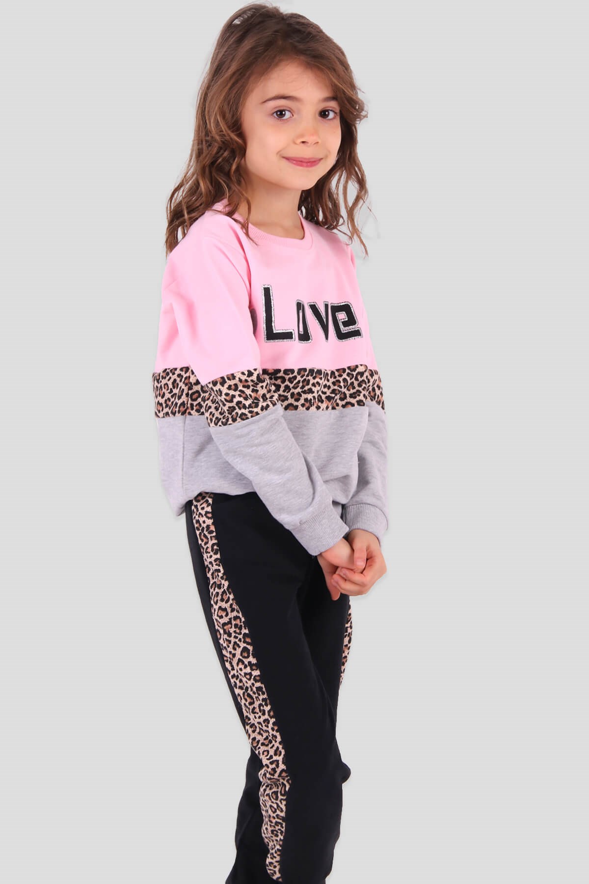 Breeze Kız Çocuk Eşofman Takımı Leoparlı Pembe (6-12 Yaş)
