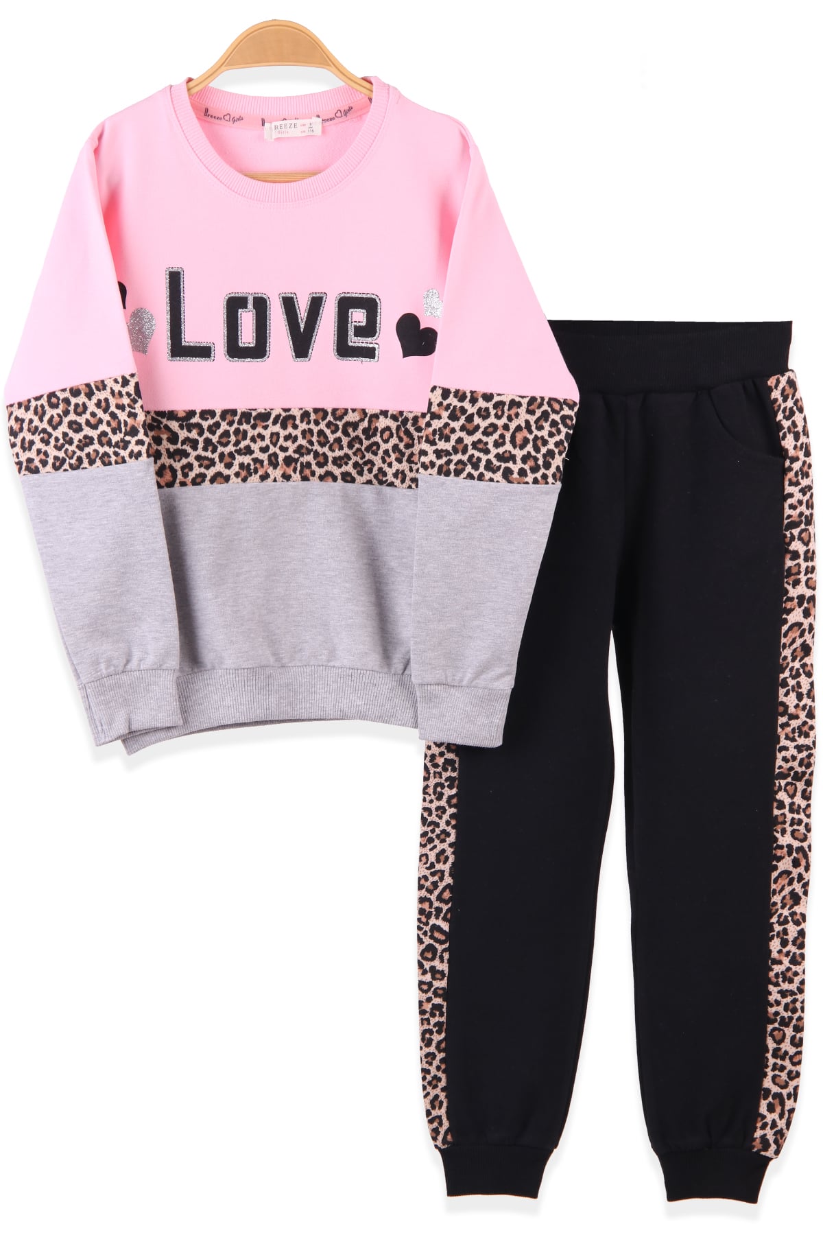 BREEZE Kız Çocuk Eşofman Takımı Leoparlı Pembe (6-12 Yaş)
