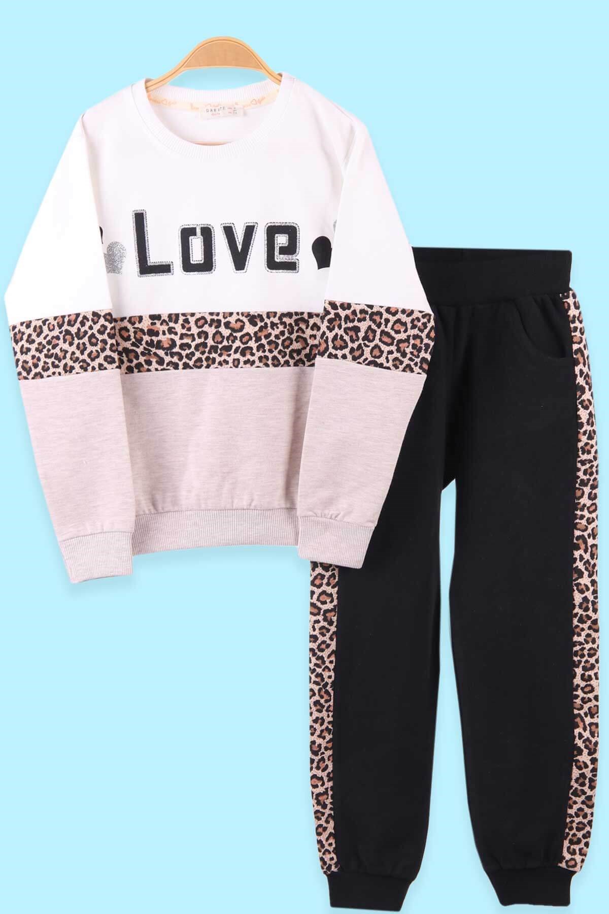 Breeze Kız Çocuk Eşofman Takımı Leoparlı Bej (6-10 Yaş)