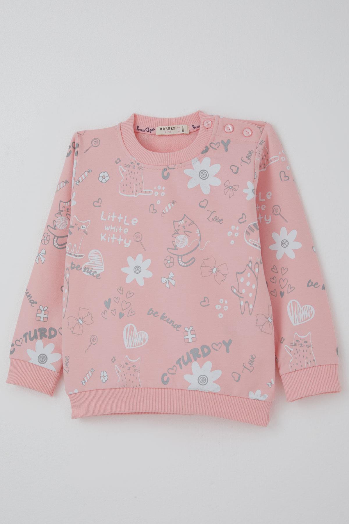 Breeze Kız Çocuk Eşofman Takımı Pati Masalı Pantolonu Fiyonk Detaylı Pembe (1-4 Yaş)