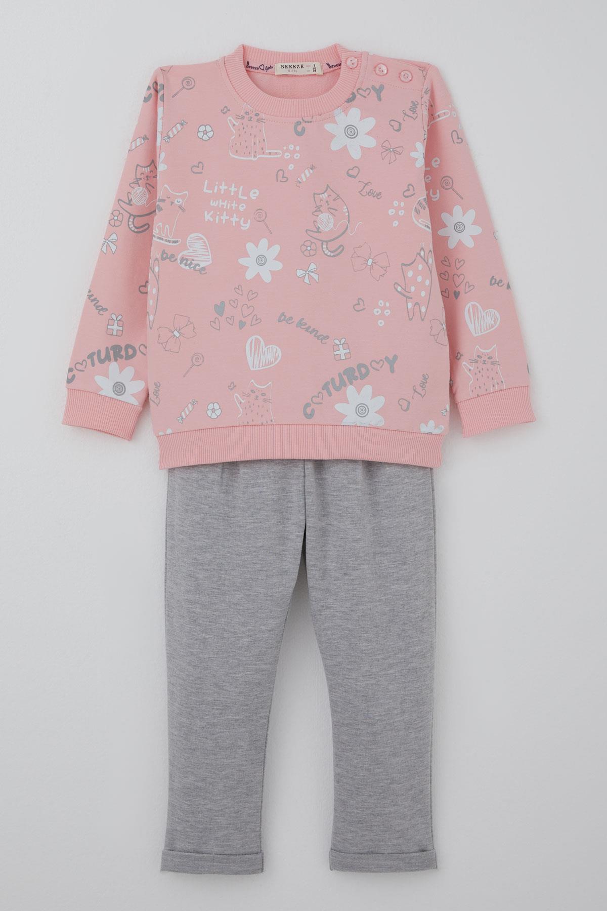 Breeze Kız Çocuk Eşofman Takımı Pati Masalı Pantolonu Fiyonk Detaylı Pembe (1-4 Yaş)