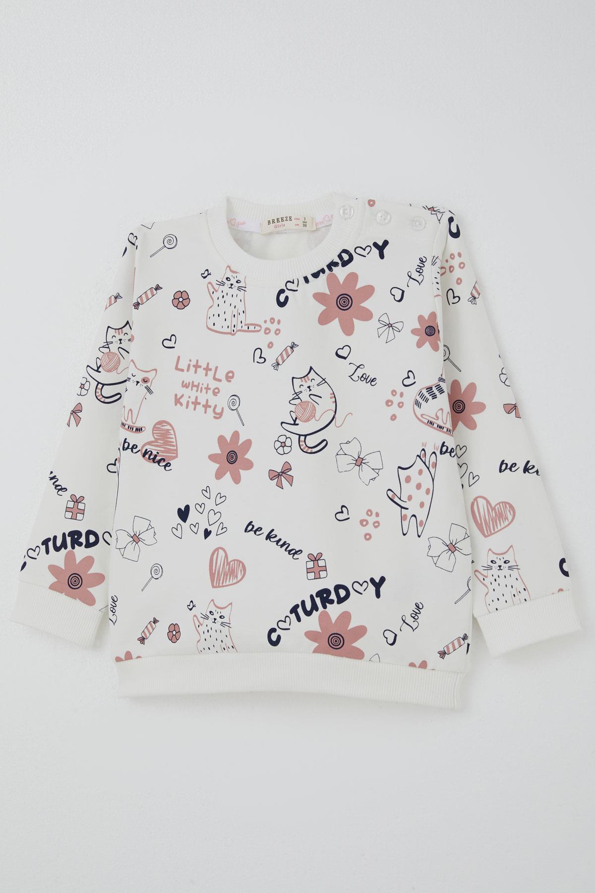 Breeze Kız Çocuk Eşofman Takımı Pati Masalı Temalı Pantolonu Fiyonk DetaylıBeyaz (1-4 Yaş)