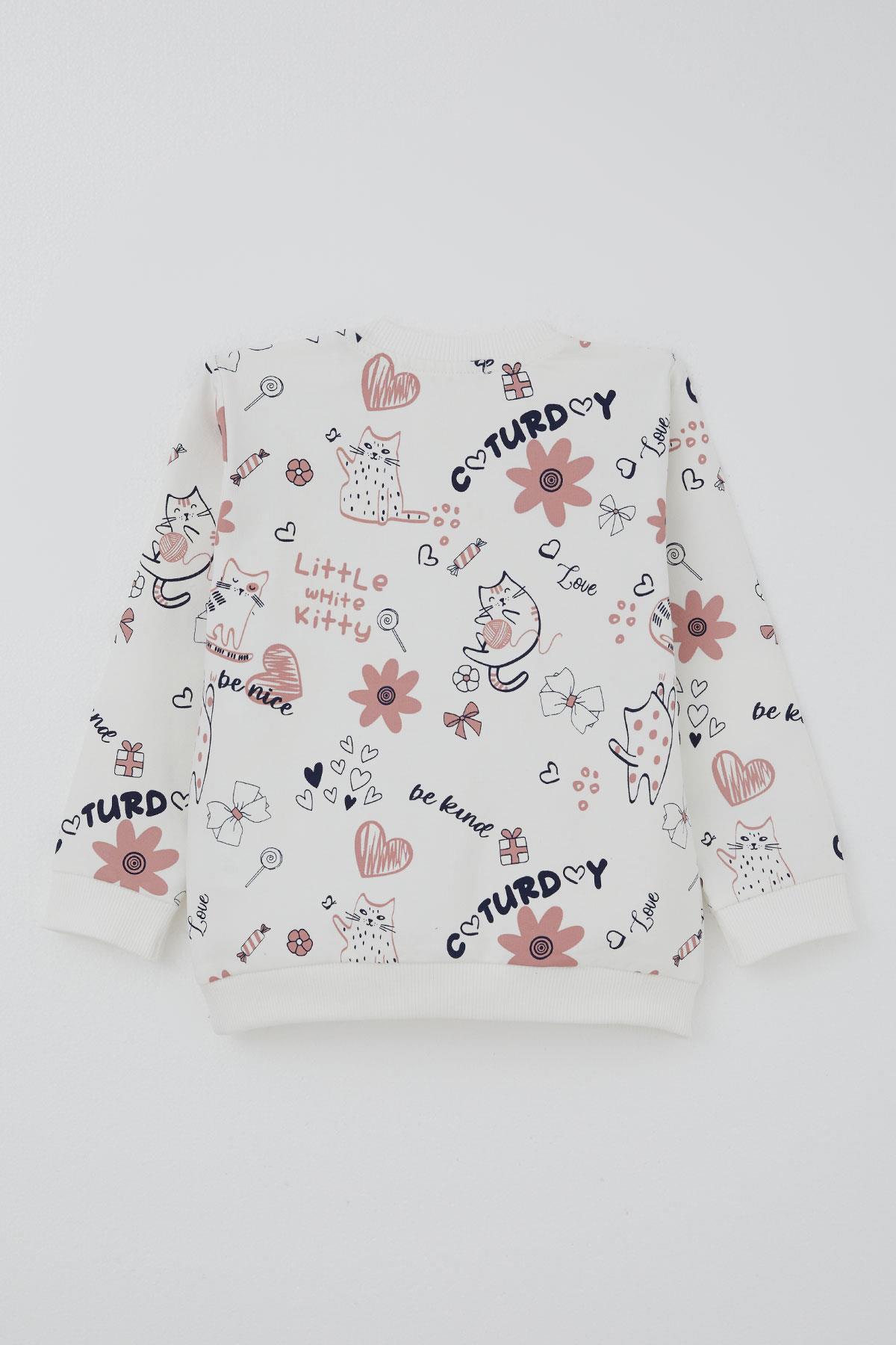 Breeze Kız Çocuk Eşofman Takımı Pati Masalı Temalı Pantolonu Fiyonk DetaylıBeyaz (1-4 Yaş)