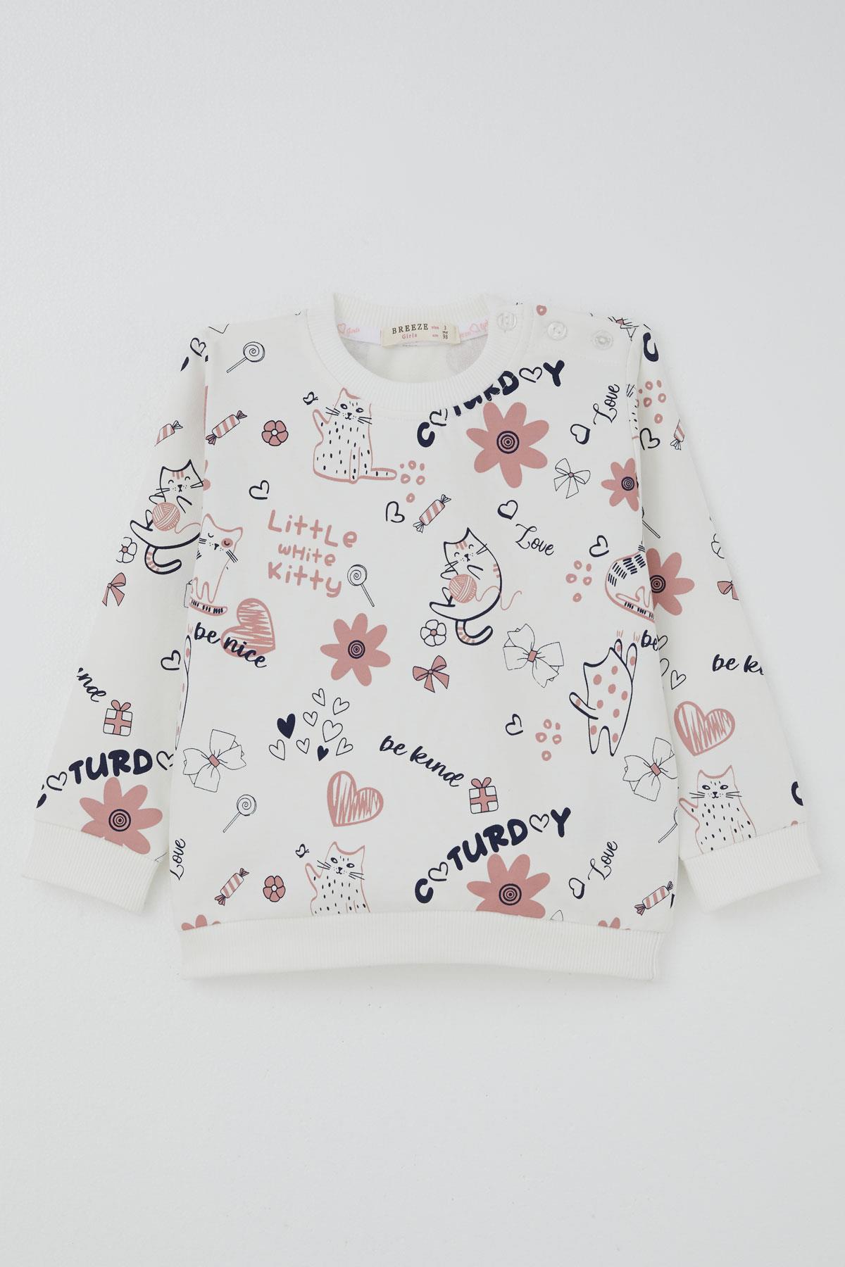 Breeze Kız Çocuk Eşofman Takımı Pati Masalı Temalı Pantolonu Fiyonk DetaylıBeyaz (1-4 Yaş)