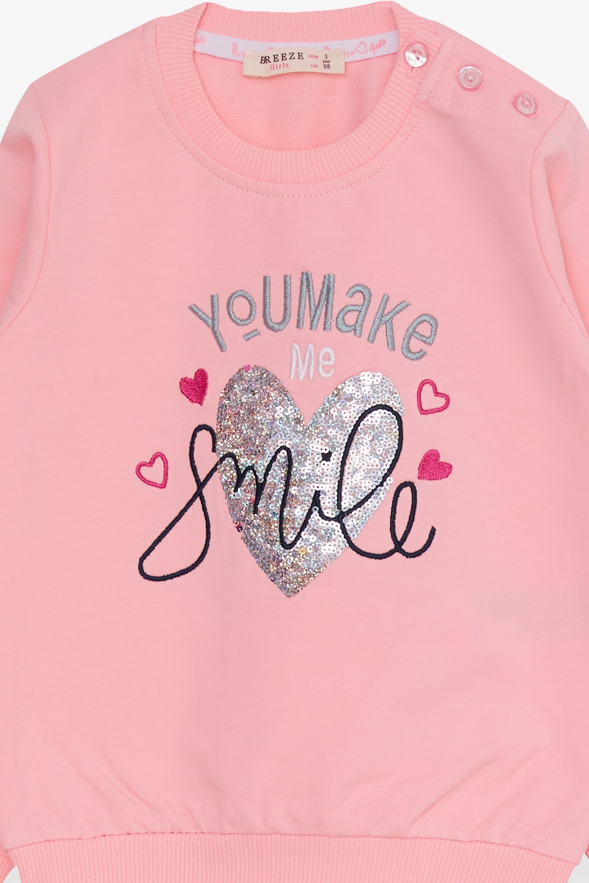 Breeze Kız Çocuk Eşofman Takımı Pullu Kalp Baskılı Pembe (2-6 Yaş)