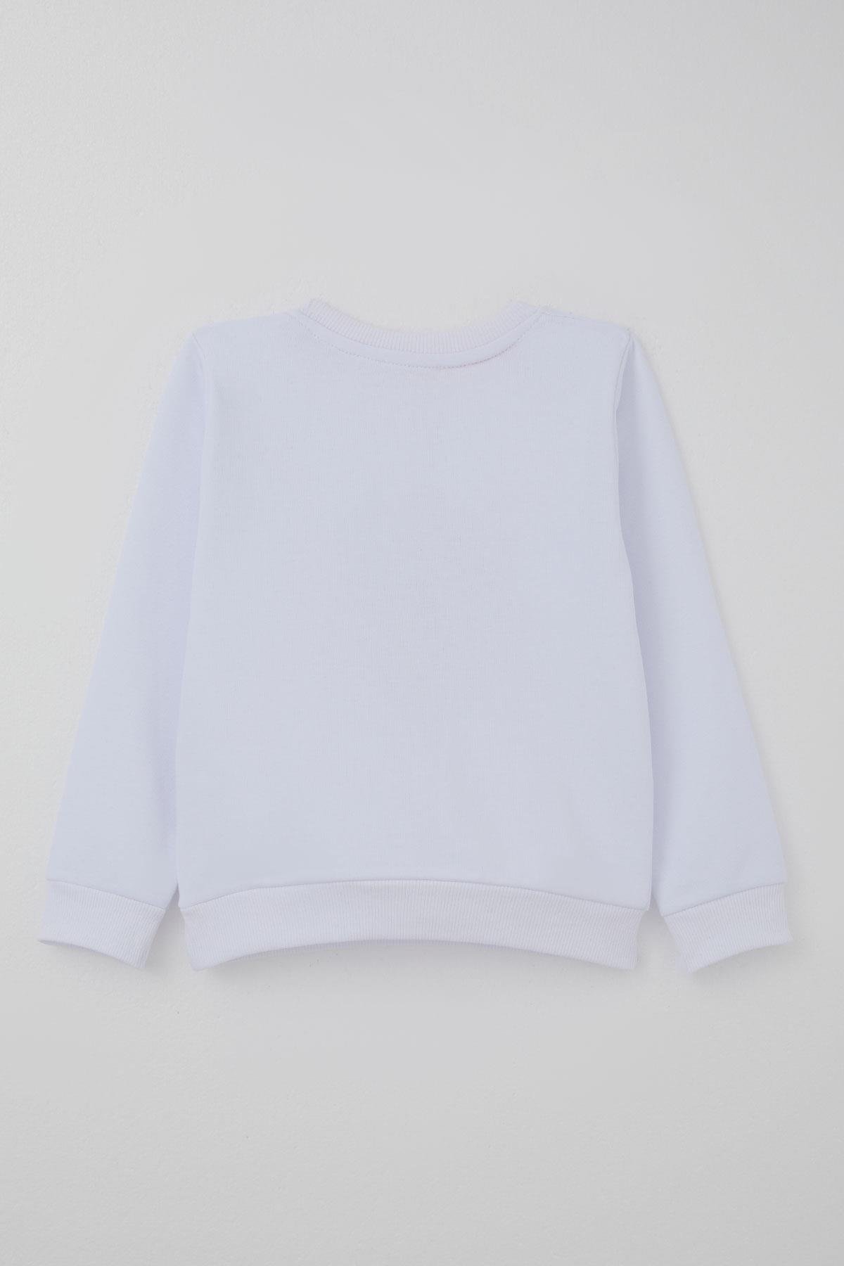 Breeze Kız Çocuk Eşofman Takımı Sevgi Temalı Mutlu Ayıcık Nakışlı Beyaz (3-7 Yaş)