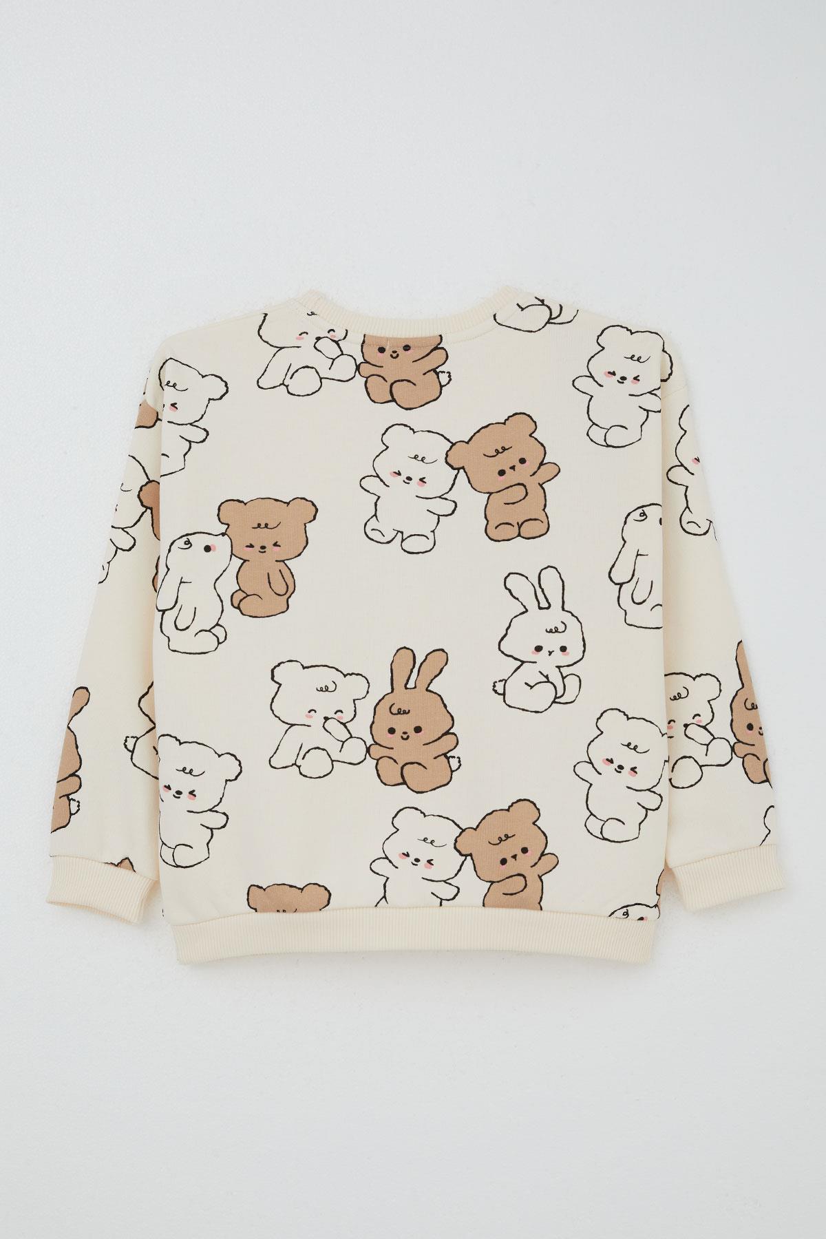 Breeze Kız Çocuk Eşofman Takımı Sevimli Dostlar Krem (4-8 Yaş)