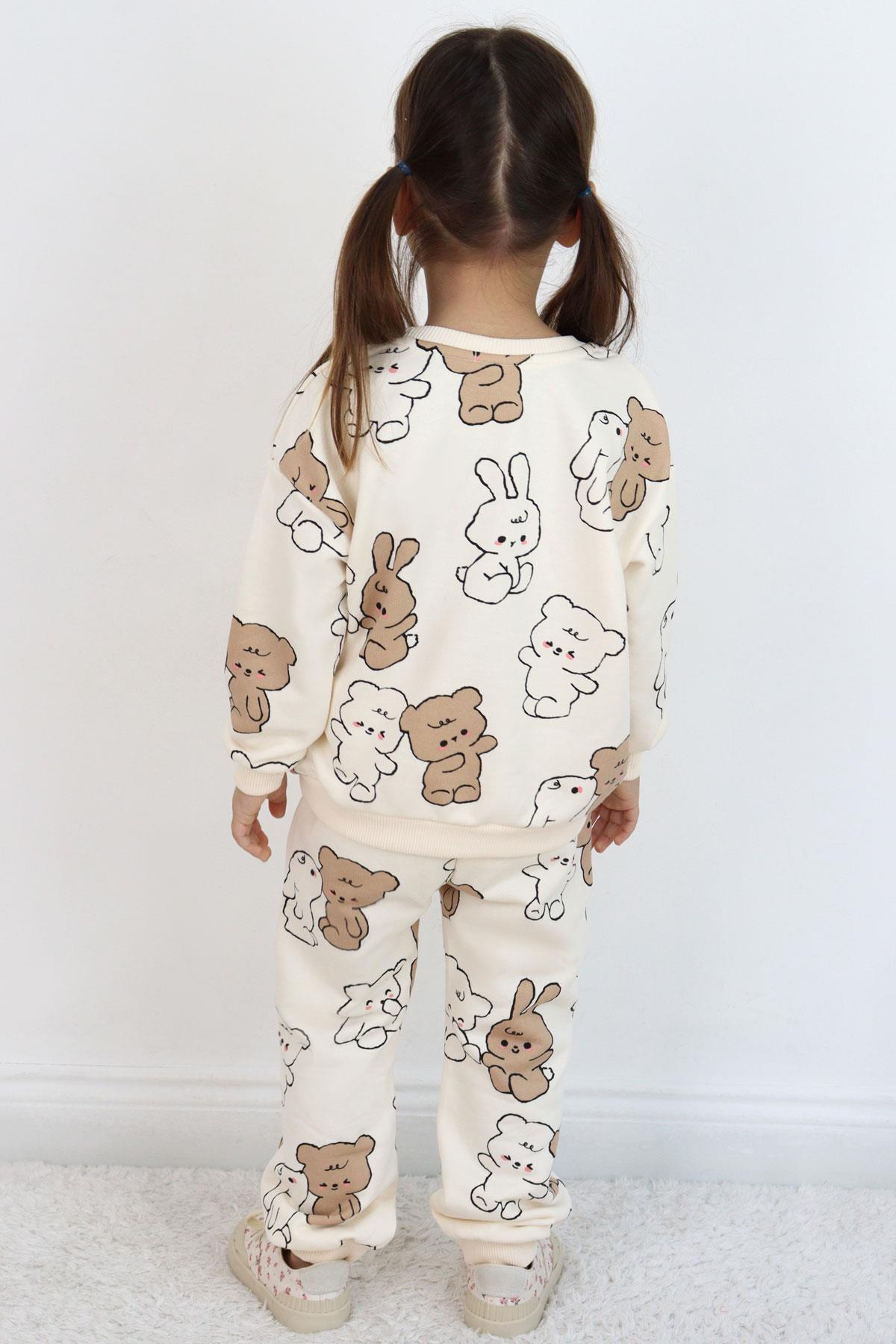 Breeze Kız Çocuk Eşofman Takımı Sevimli Dostlar Krem (4-8 Yaş)