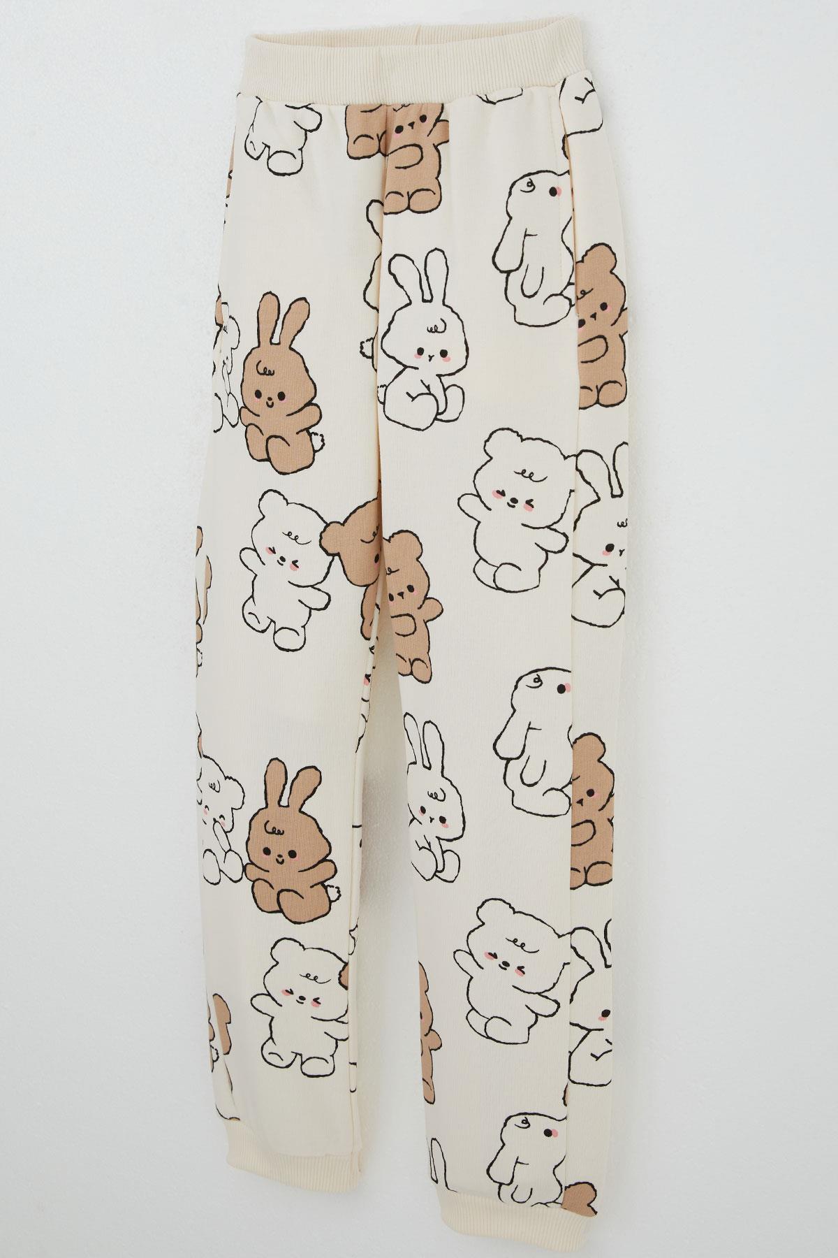 Breeze Kız Çocuk Eşofman Takımı Sevimli Dostlar Krem (4-8 Yaş)