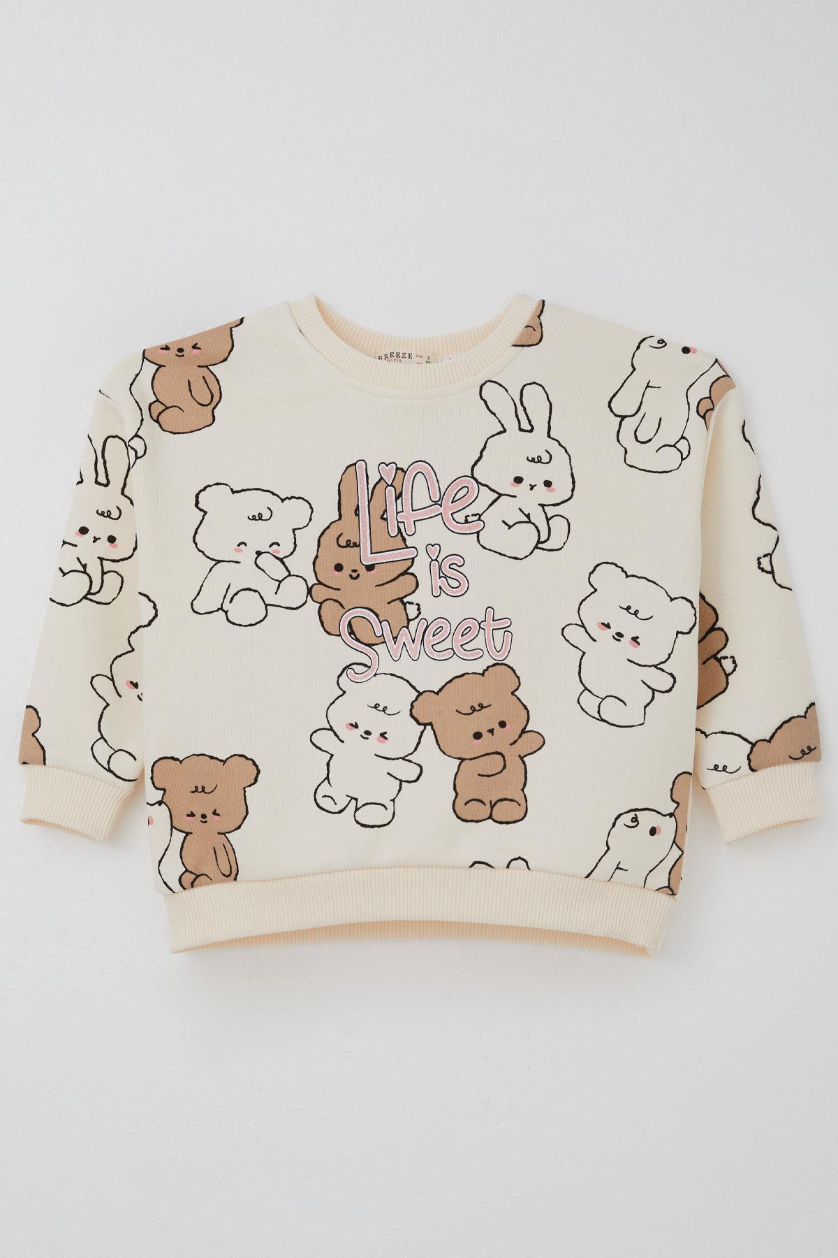 Breeze Kız Çocuk Eşofman Takımı Sevimli Dostlar Krem (2-6 Yaş)