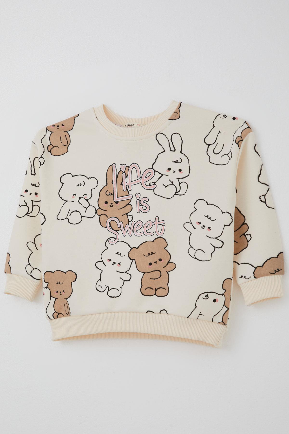 Breeze Kız Çocuk Eşofman Takımı Sevimli Dostlar Krem (2-6 Yaş)