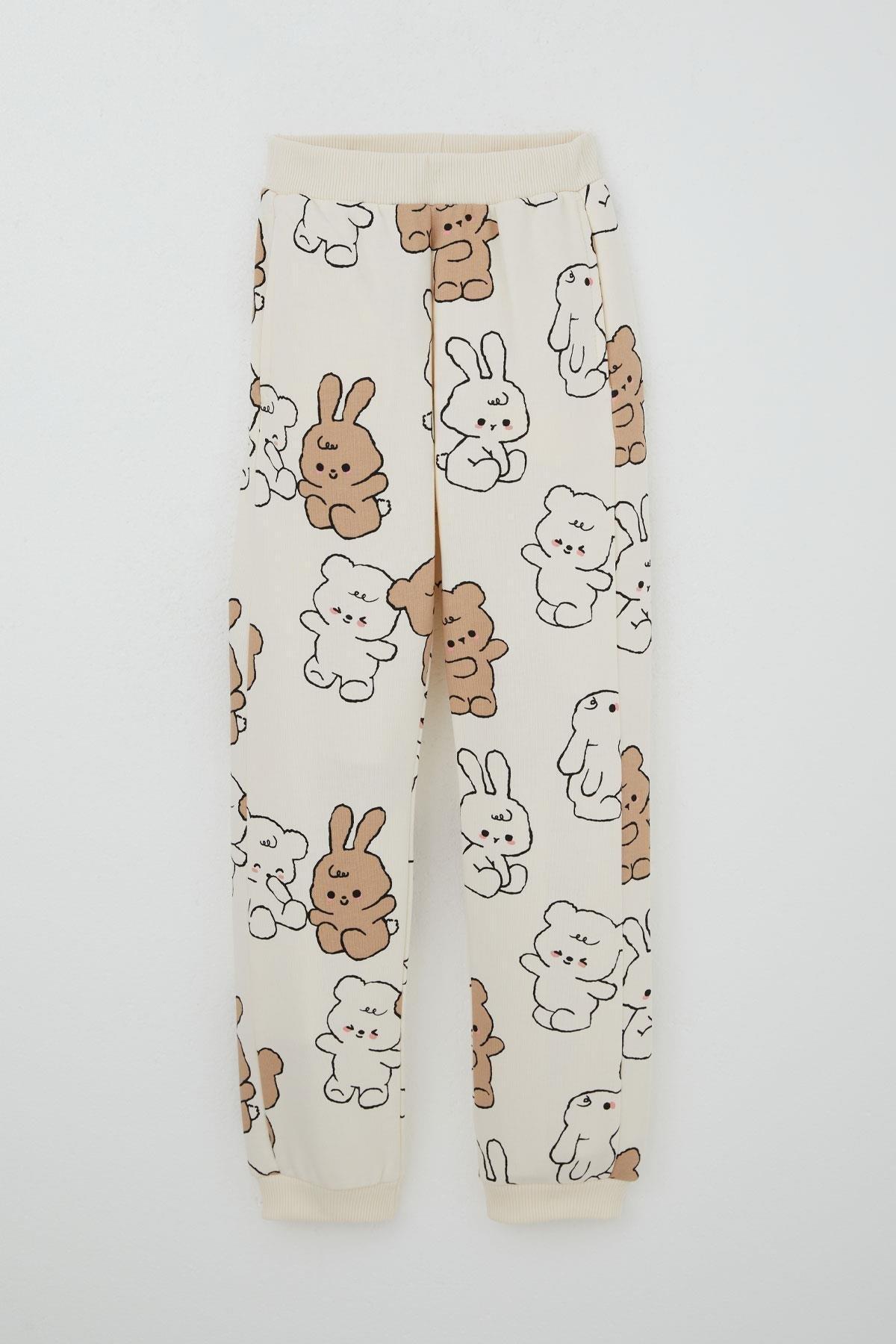 Breeze Kız Çocuk Eşofman Takımı Sevimli Dostlar Krem (4-8 Yaş)