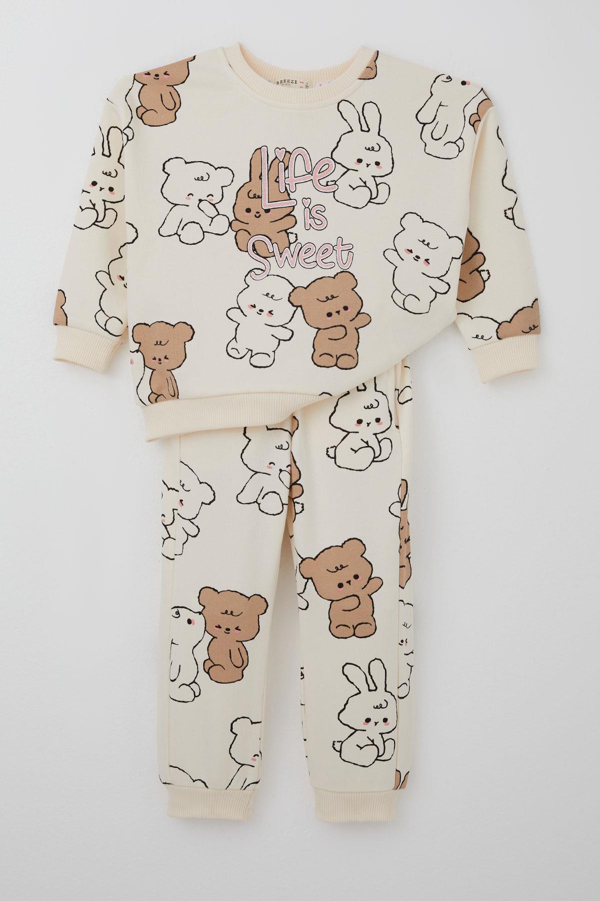 Breeze Kız Çocuk Eşofman Takımı Sevimli Dostlar Krem (2-6 Yaş)