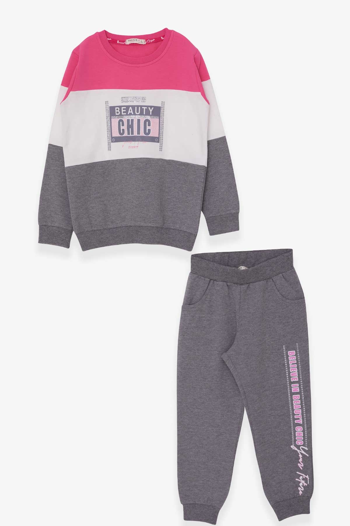 Breeze Kız Çocuk Eşofman Takımı Simli Yazı Baskılı Pembe (5-10 Yaş)