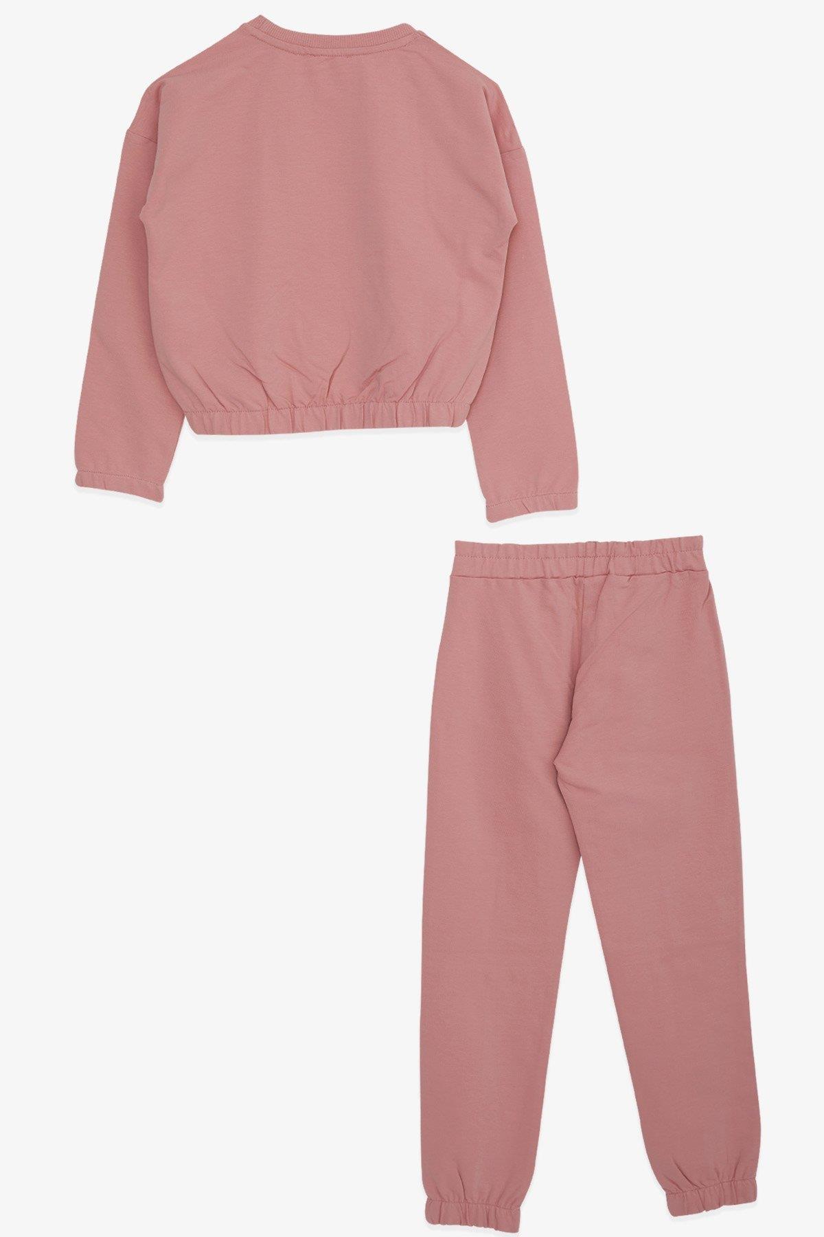 Breeze Kız Çocuk Eşofman Takımı Simli Kız Baskılı Gülkurusu (8-12 Yaş)