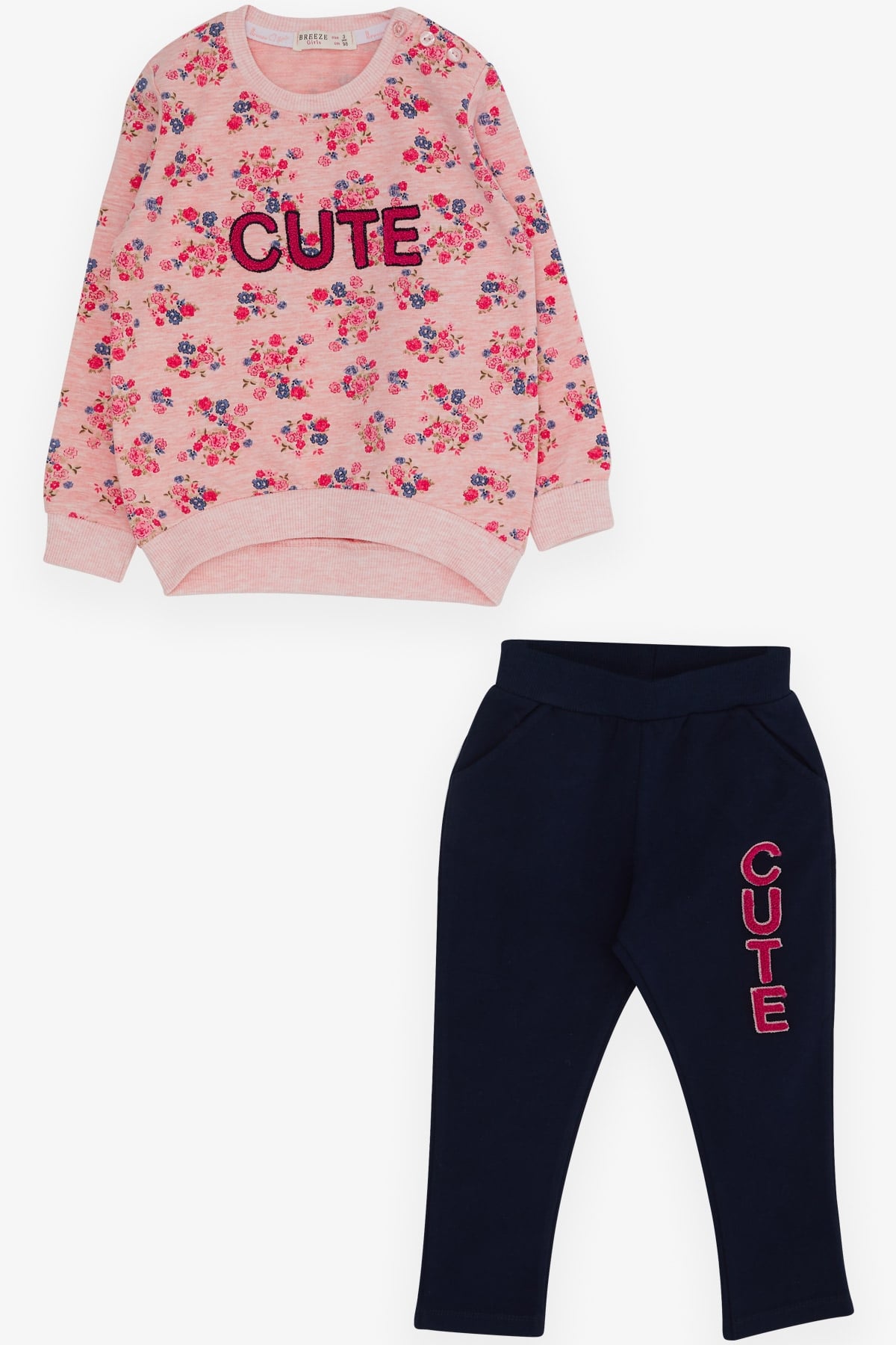 Breeze Kız Çocuk Eşofman Takımı Süzene Nakışlı Pembe Melanj (2-4 Yaş)