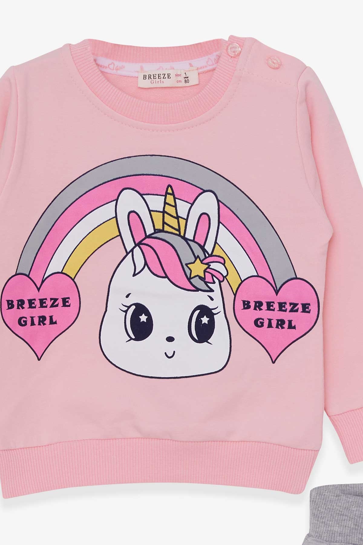 Breeze Kız Çocuk Eşofman Takımı Unicorn Baskılı Pudra (1-4 Yaş)