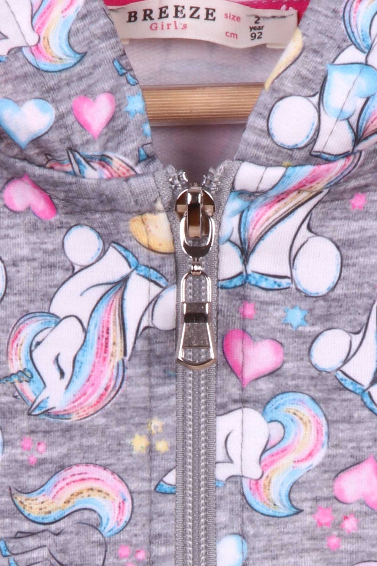 Breeze Kız Çocuk Eşofman Takımı Unicorn Koyu Gri Melanj (2-6 Yaş)