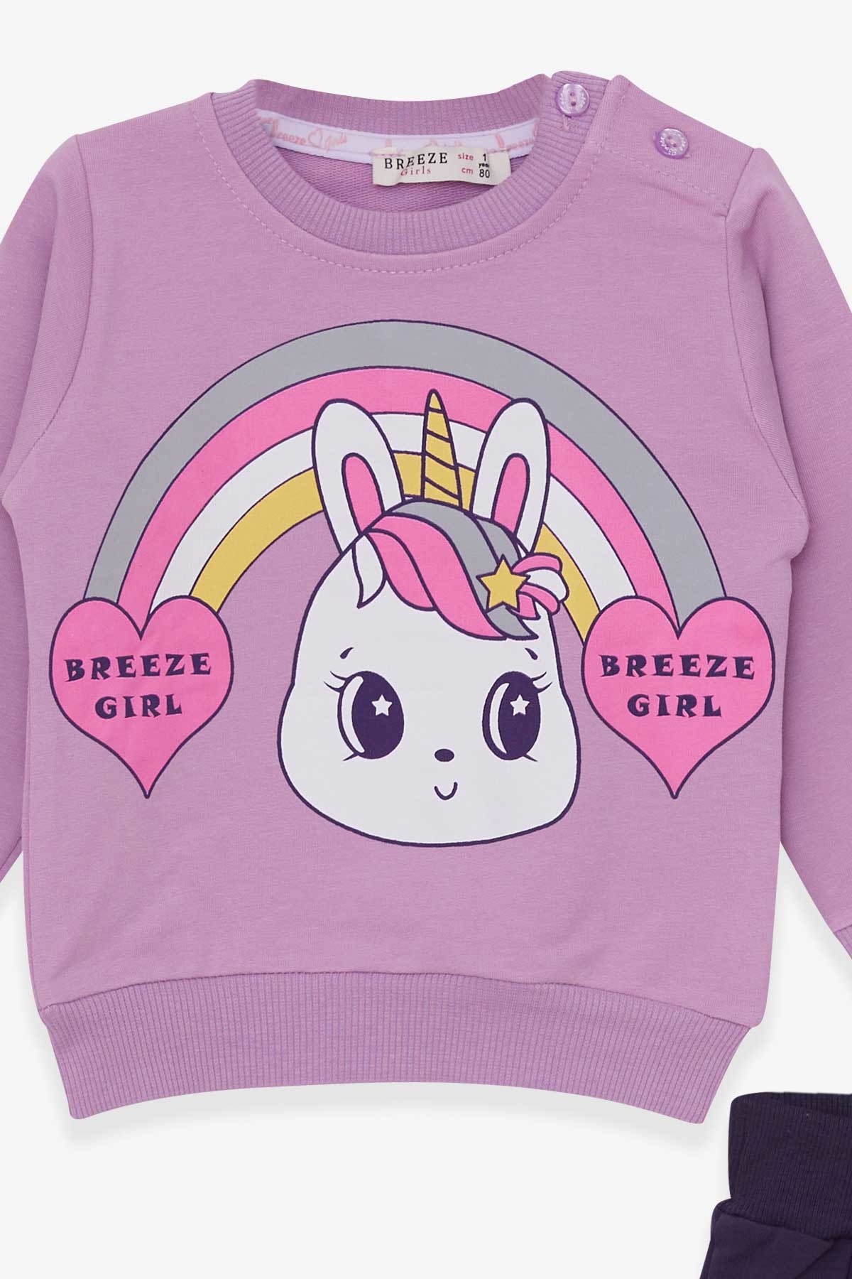 Breeze Kız Çocuk Eşofman Takımı Unicorn Baskılı Eflatun (1-4 Yaş)
