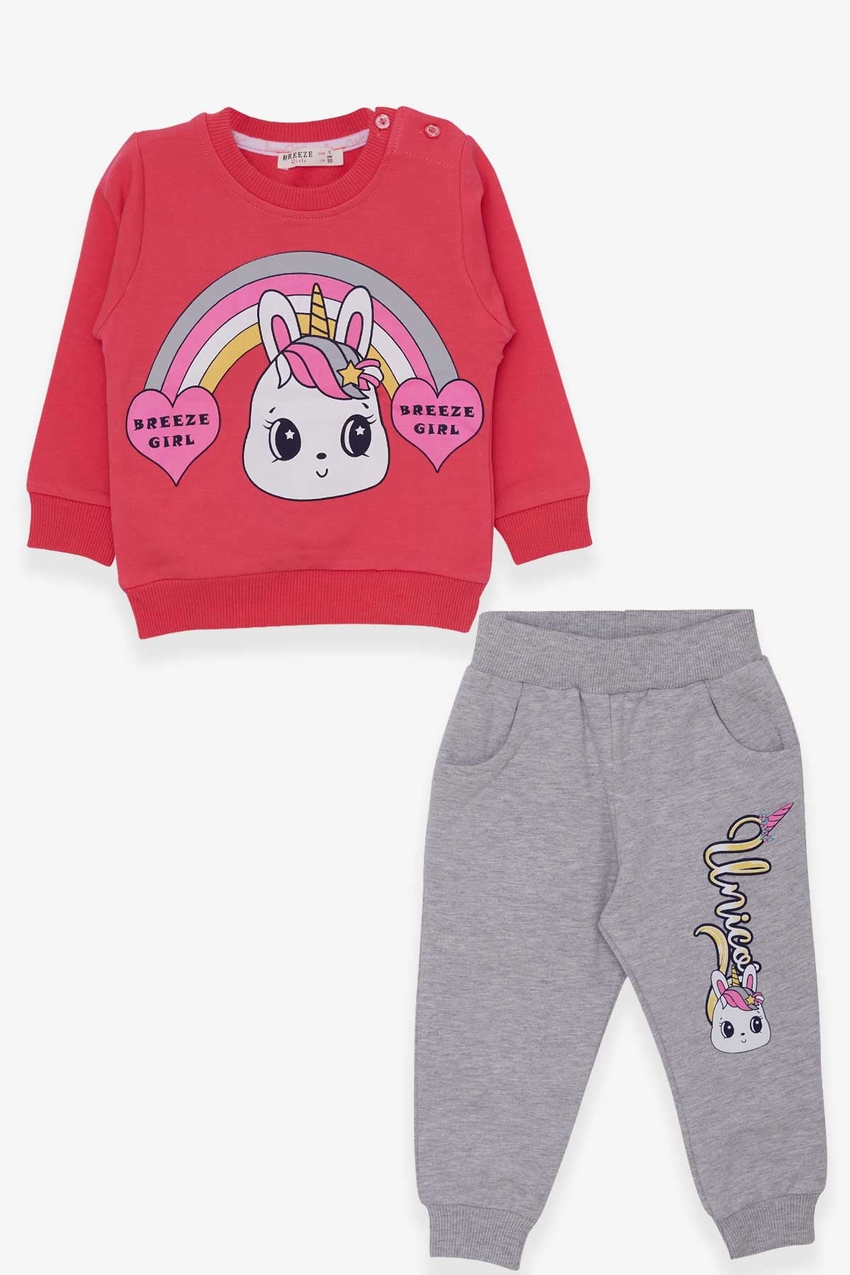 Breeze Kız Çocuk Eşofman Takımı Unicorn Baskılı Pembe (1-4 Yaş)