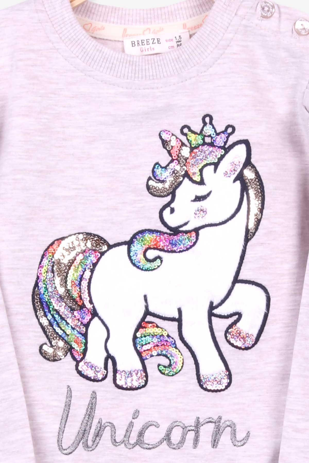 Breeze Kız Çocuk Eşofman Takımı Unicorn Bej Melanj (1.5-5 Yaş)