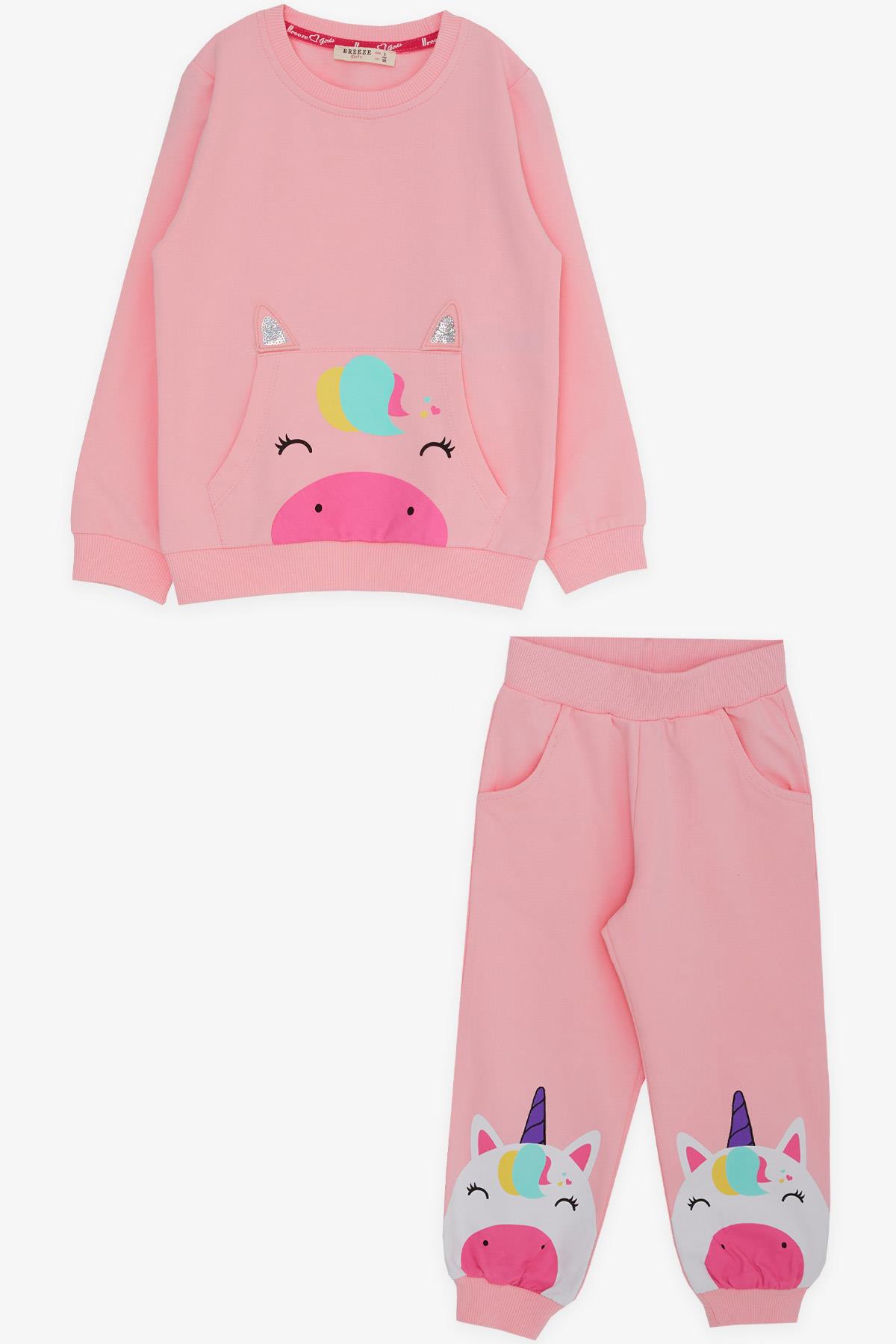 Breeze Kız Çocuk Eşofman Takımı Unicorn Baskılı Pembe (1-4 Yaş)