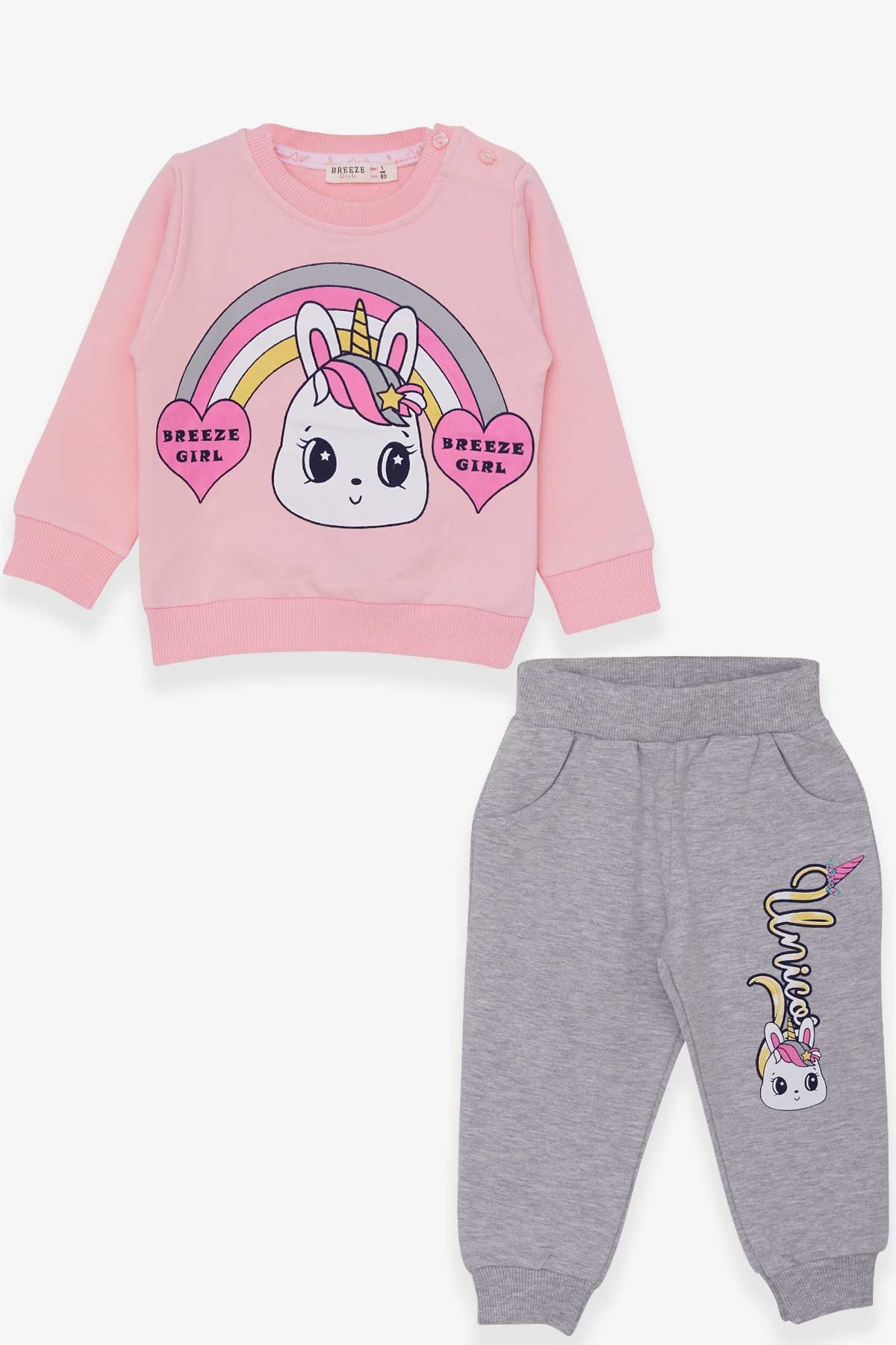 Breeze Kız Çocuk Eşofman Takımı Unicorn Baskılı Pudra (1-4 Yaş)