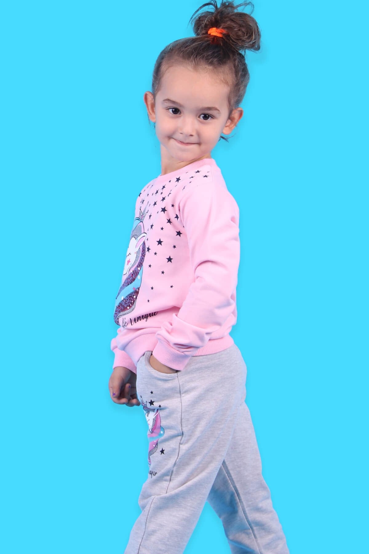 Breeze Kız Çocuk Eşofman Takımı Unicorn Desenli Pudra (2-6 Yaş)
