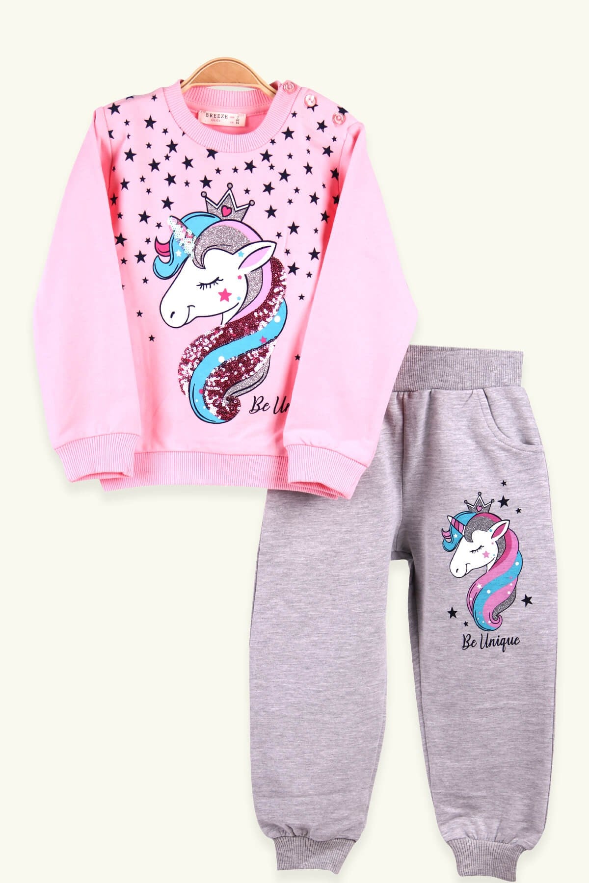 Breeze Kız Çocuk Eşofman Takımı Unicorn Desenli Pudra (2-6 Yaş)