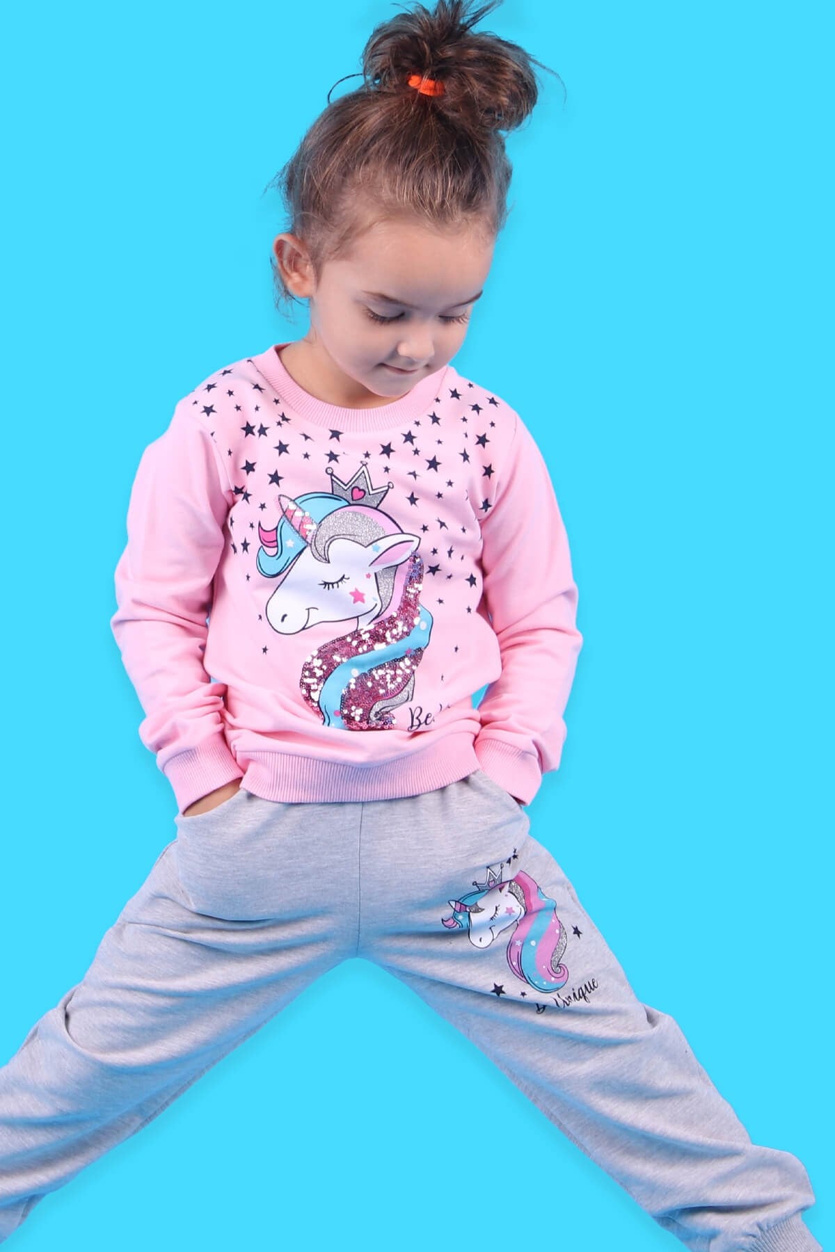 Breeze Kız Çocuk Eşofman Takımı Unicorn Desenli Pudra (2-6 Yaş)