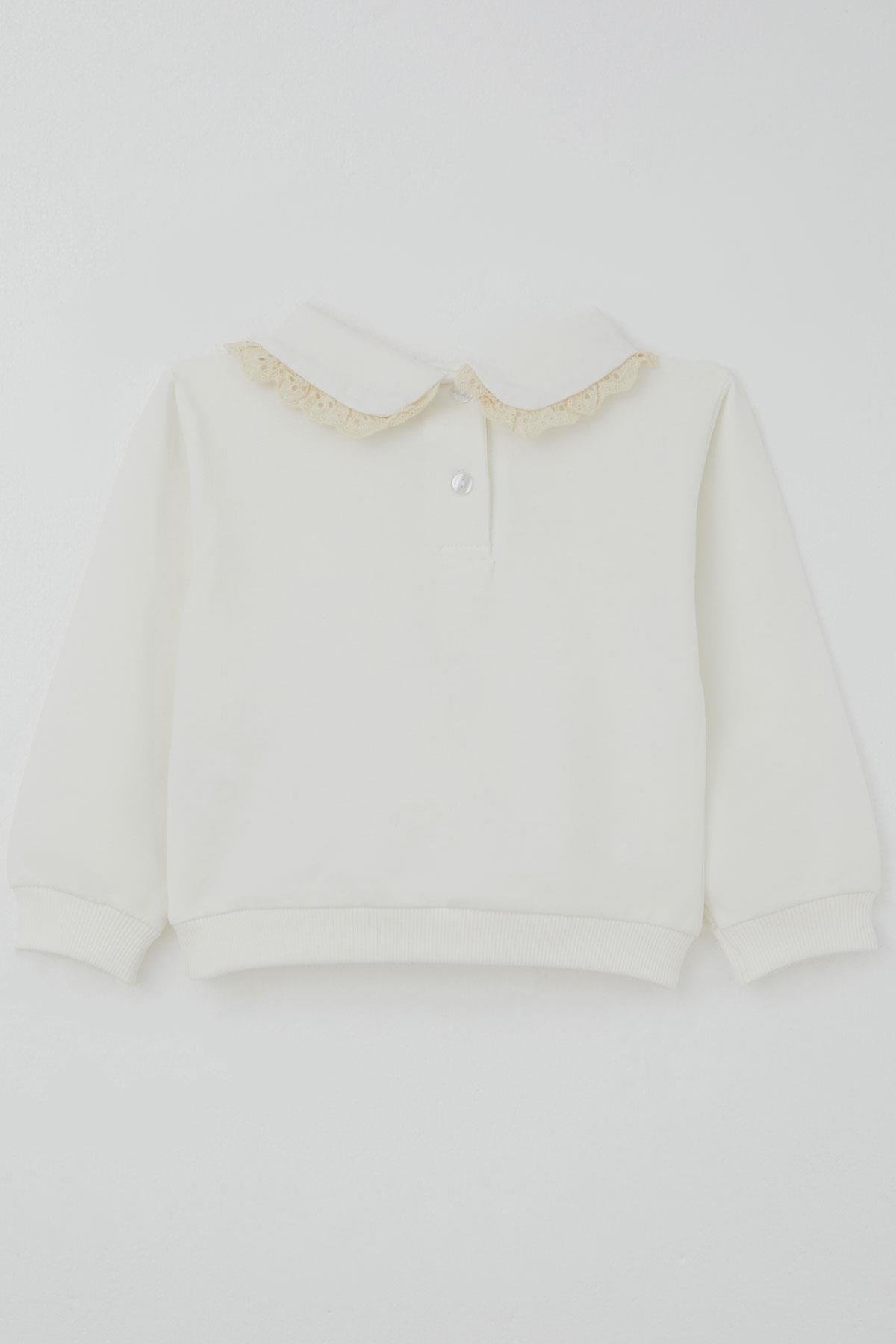 Breeze Kız Çocuk Eşofman Takımı Yaka Kısmı Güpür Detaylı Kalp Arma Detaylı Ekru (1.5-5 Yaş)