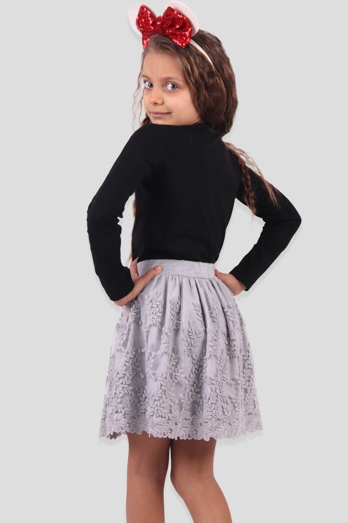 Breeze Kız Çocuk Etek Dantelli Gri (6-12 Yaş)