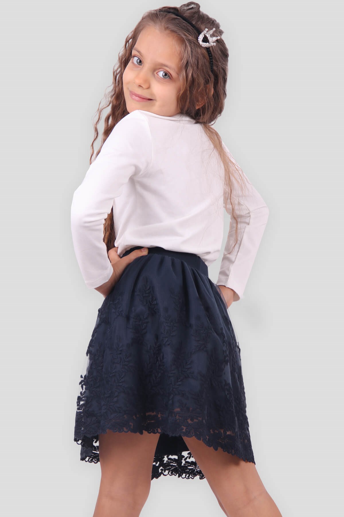 Breeze Kız Çocuk Etek Dantelli Lacivert (6-12 Yaş)