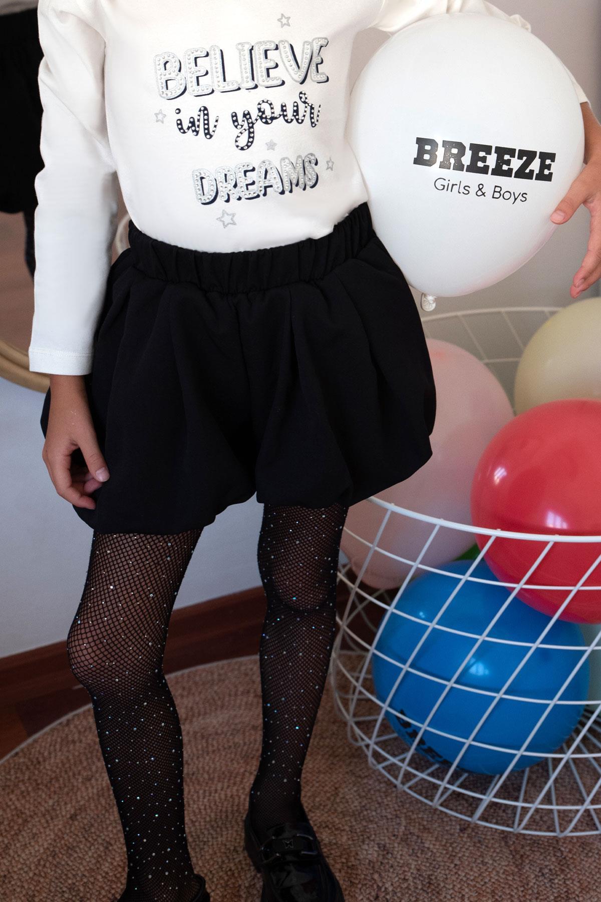 Breeze Kız Çocuk Etek Görünümlü Balon Şort Paçası Beli Lastik Detaylı Siyah (9-12 Yaş)