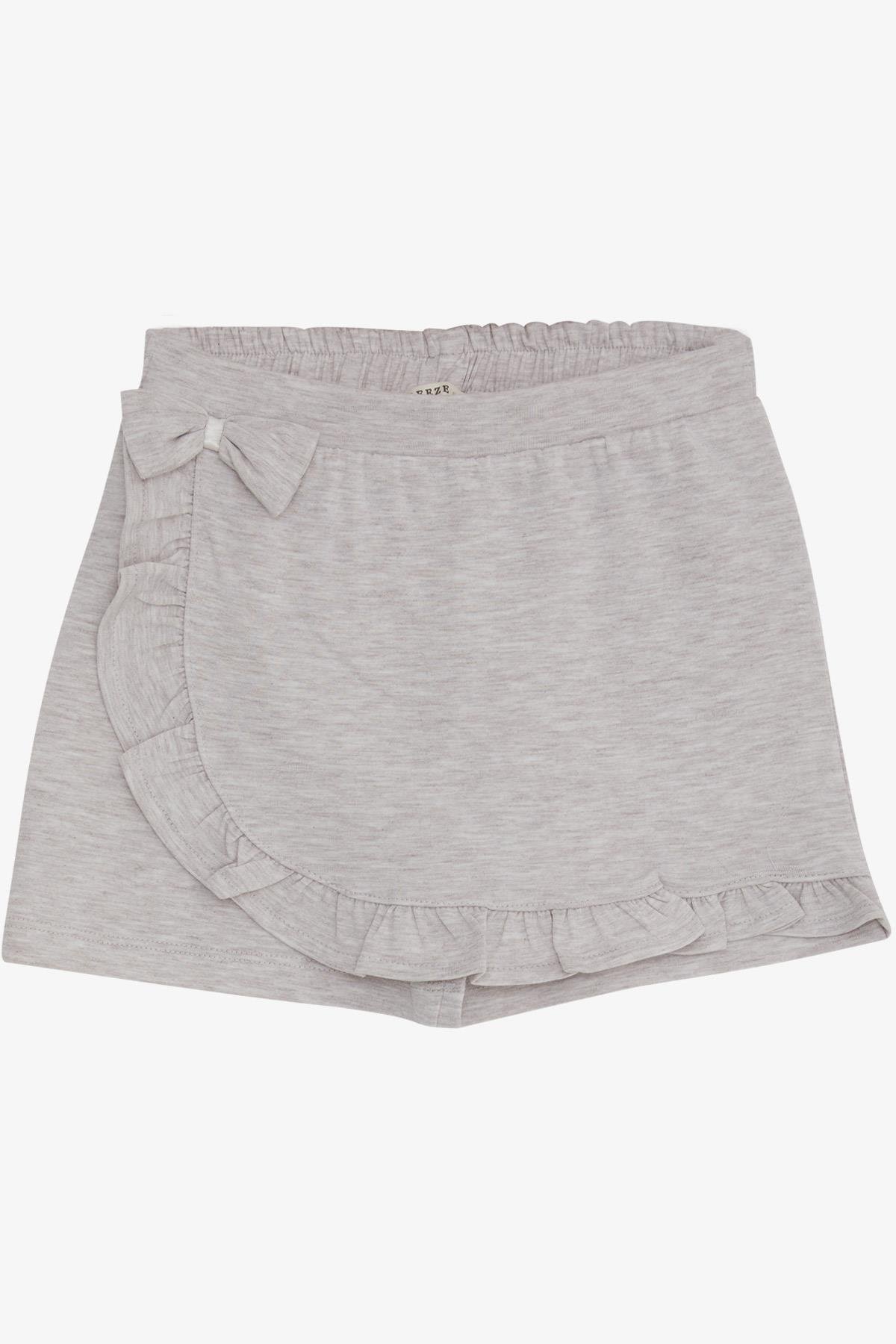 Breeze Kız Çocuk Etek Şort Fırfırlı Fiyonklu Bej Melanj (1.5-10 Yaş)