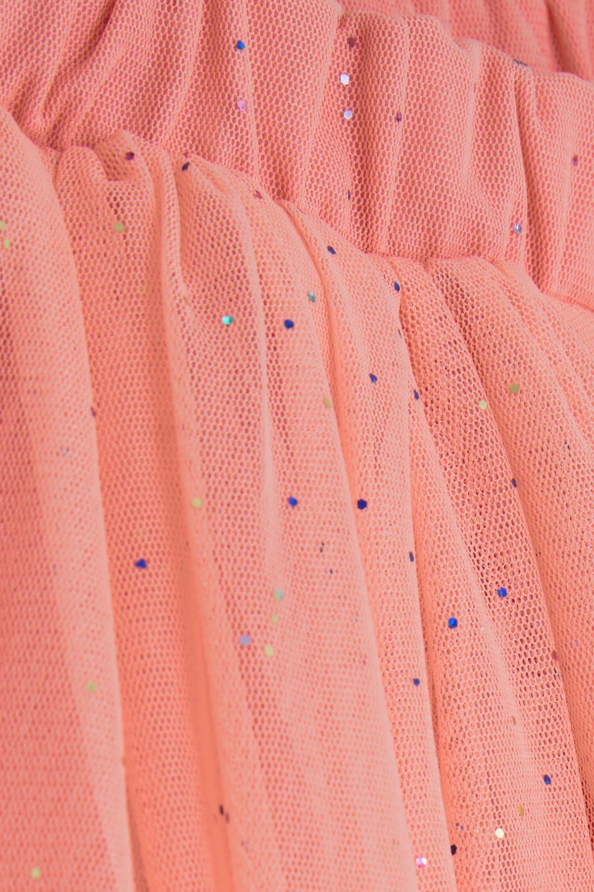 Breeze Kız Çocuk Etek Tüllü Renkli Simli Somon (5-10 Yaş)