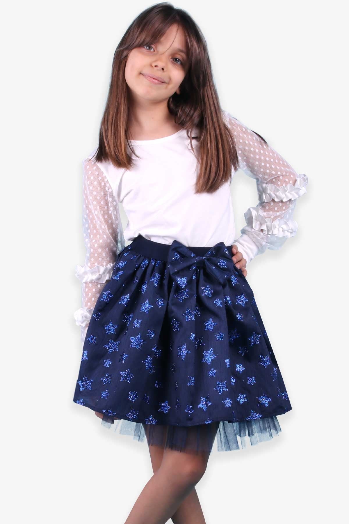 Breeze Kız Çocuk Etek Yıldızlı Simli Koyu Mavi (5 Yaş)