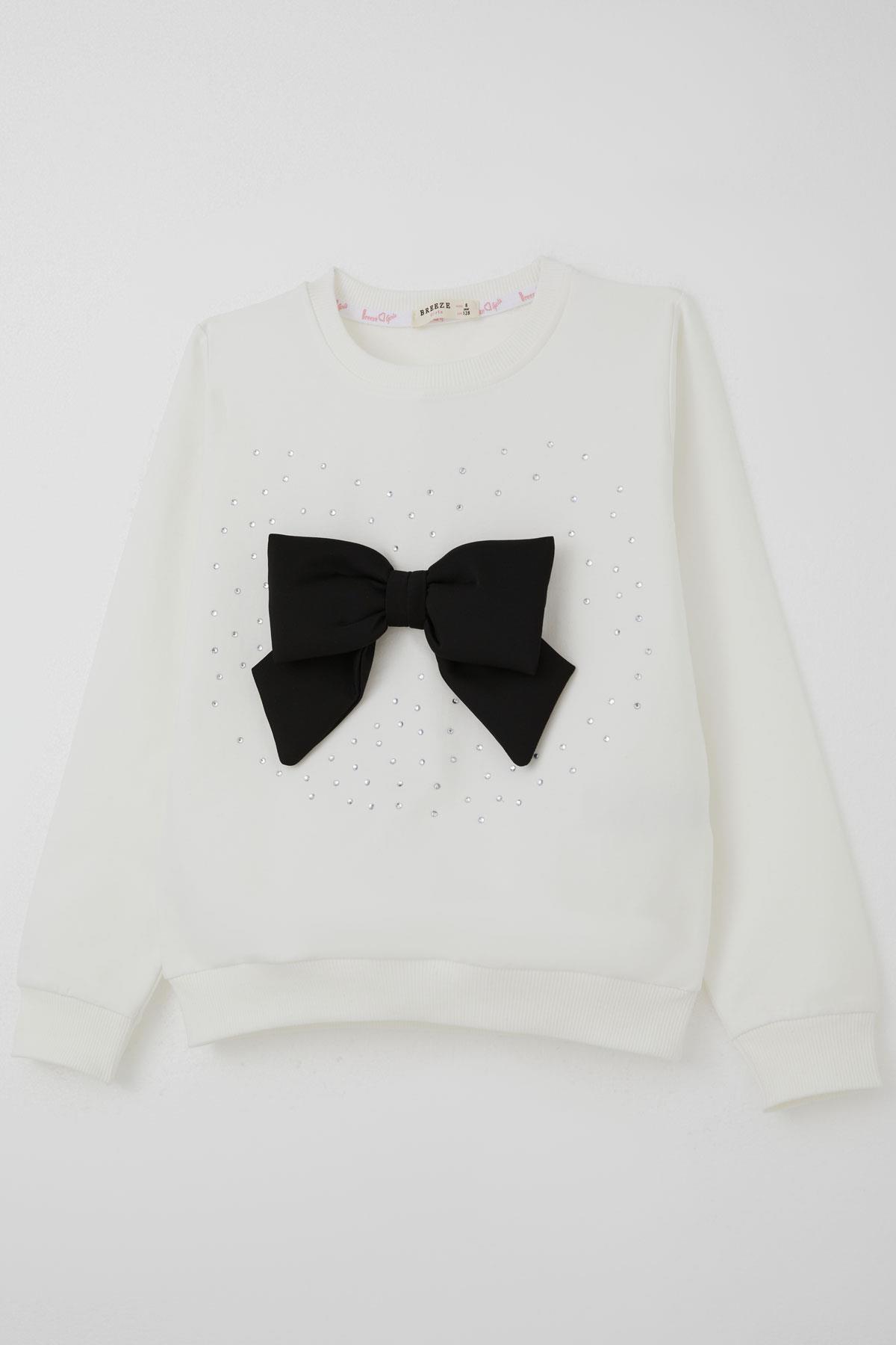 Breeze Kız Çocuk Etekli Takım Taş İşlemeli Fiyonk Aksesuarlı Beyaz (6-12 Yaş)