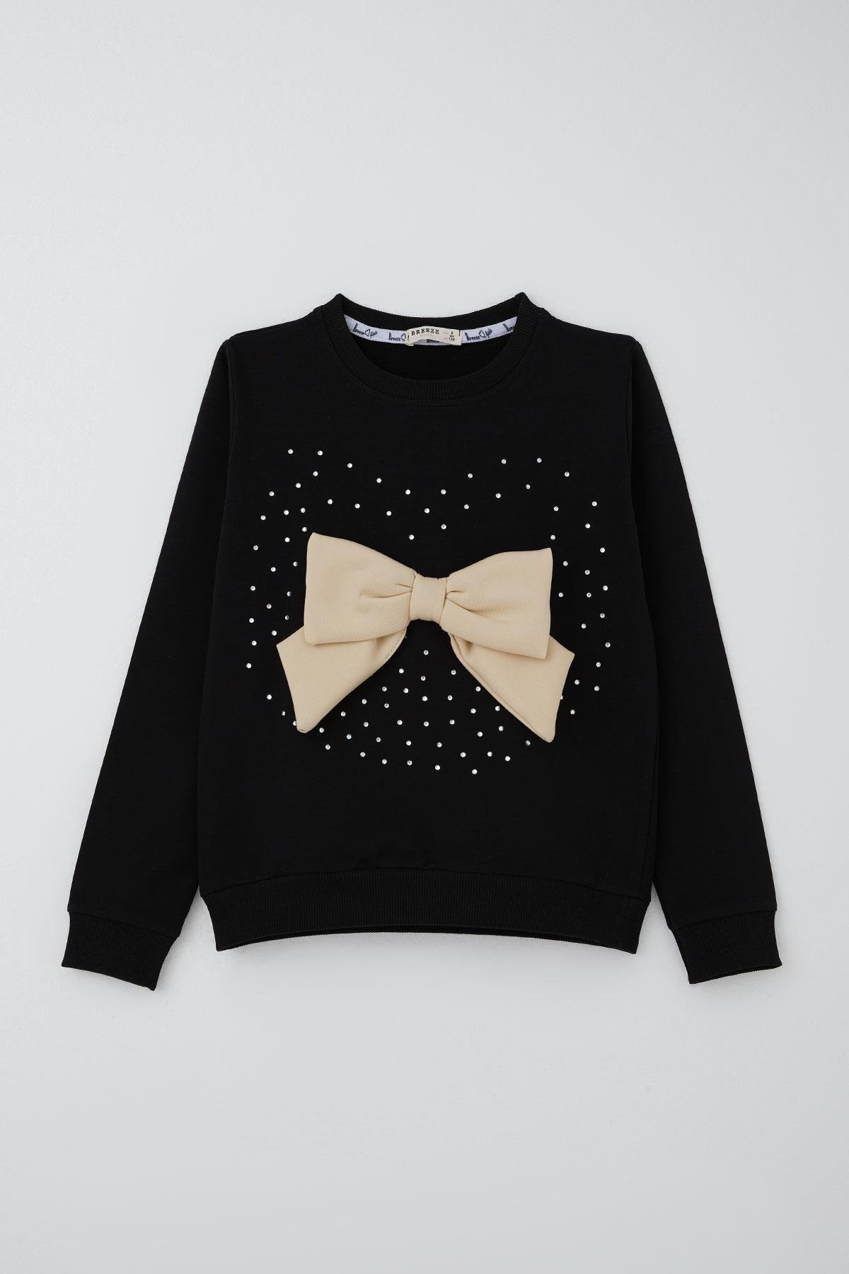 Breeze Kız Çocuk Etekli Takım Taş İşlemeli Fiyonk Aksesuarlı Siyah (6-12 Yaş)