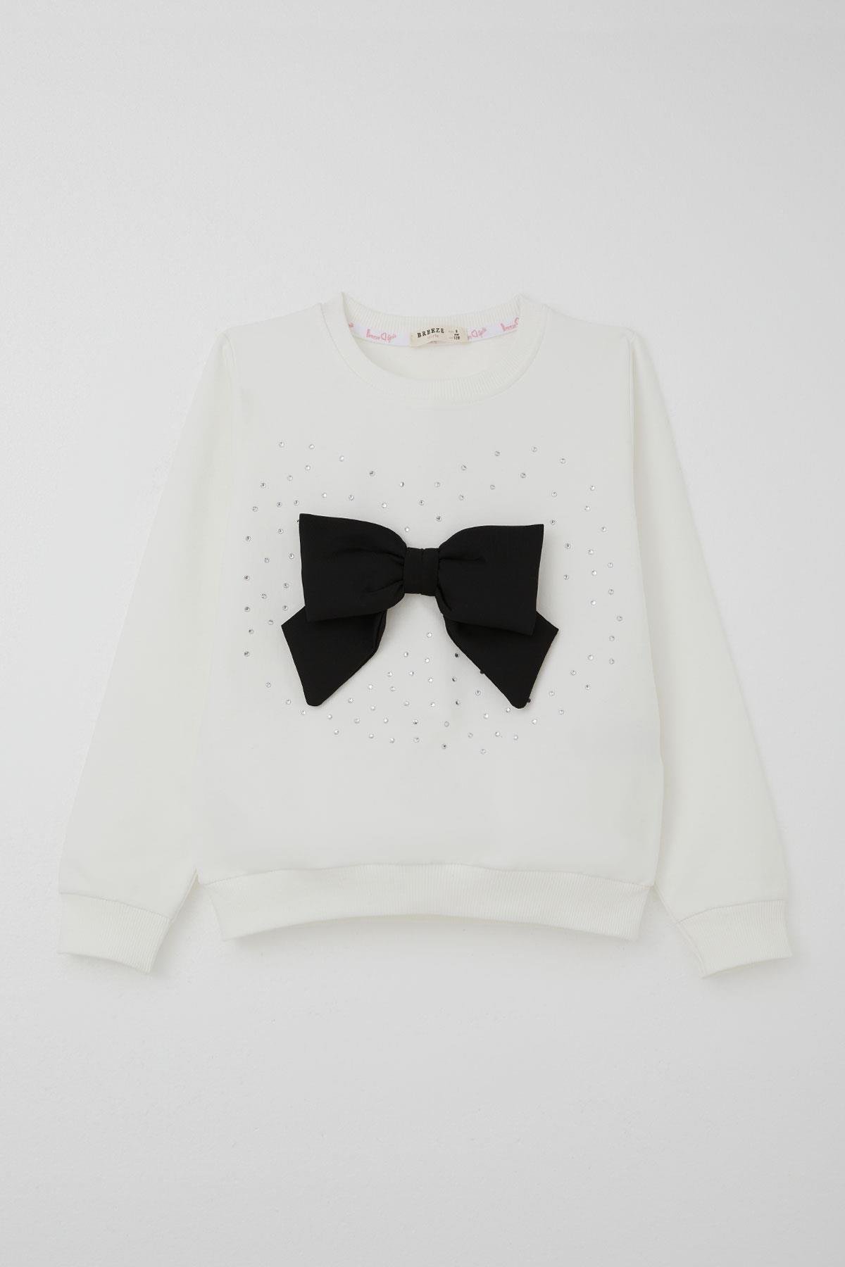 Breeze Kız Çocuk Etekli Takım Taş İşlemeli Fiyonk Aksesuarlı Beyaz (6-12 Yaş)